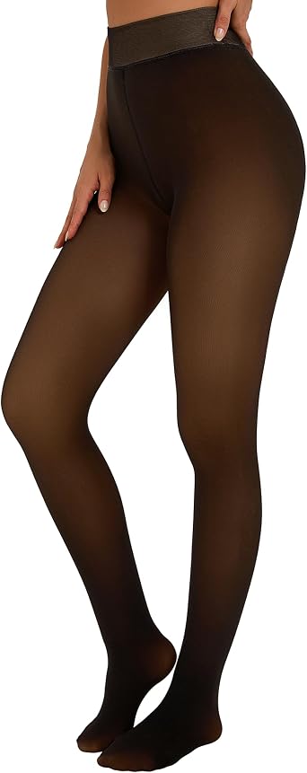 Fleece Lined Tights Sheer Women Thermal Tights Fake Faux Translucent Warm Pantyhose Leggings S-XXL