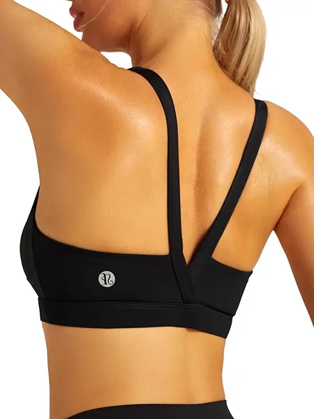RUNNING GIRL Sports Bras for Women, Medium Support Molded Cup Sports Bras with Sewn in Pads Strappy Workout Yoga Bra