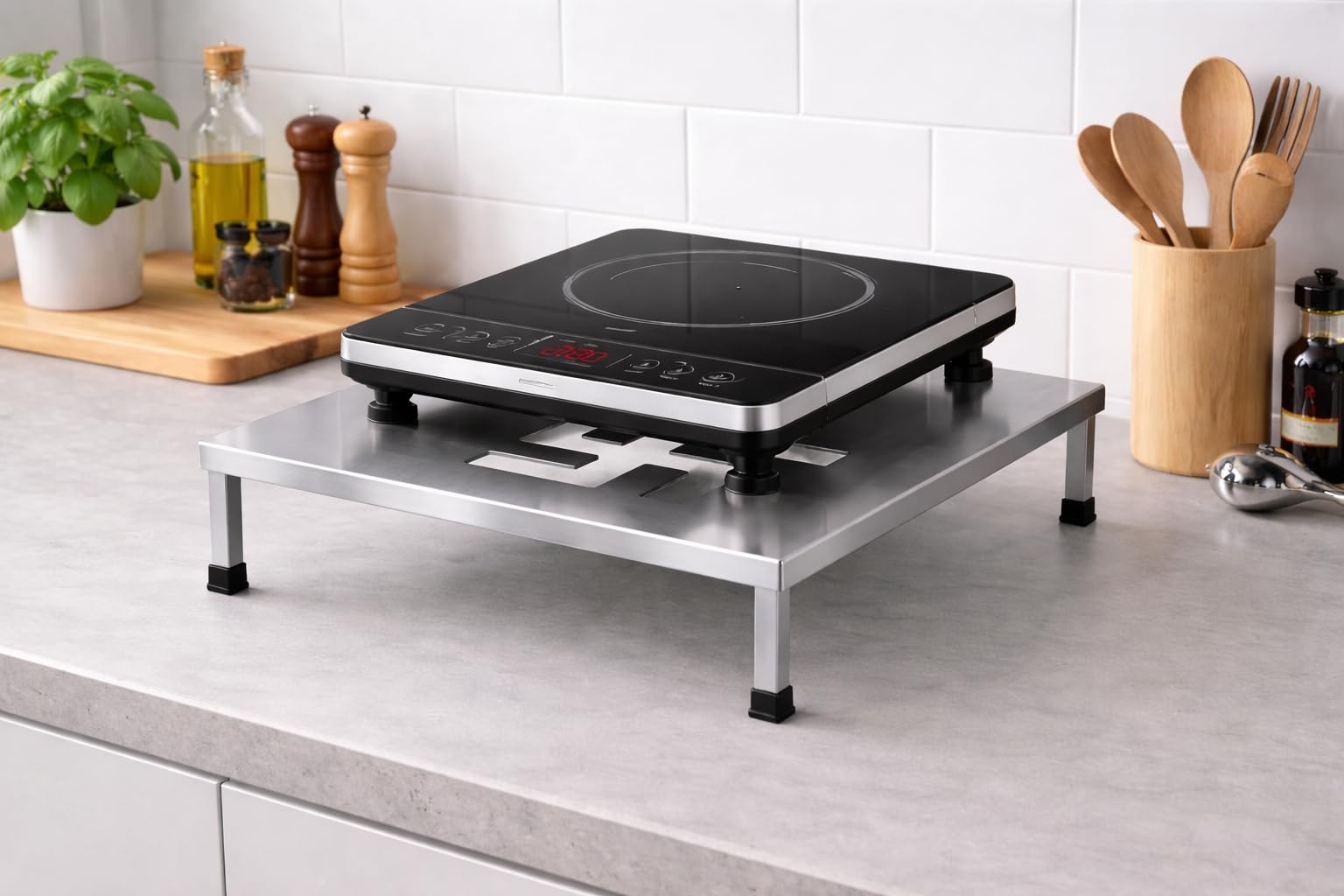 31609 Heavy duty kitchen Top Induction Cooker Stand/Kitchen counter top induction storage stand (40 L x 35 W x14 H CM's,) (Stainless steel 31609)-picture-30