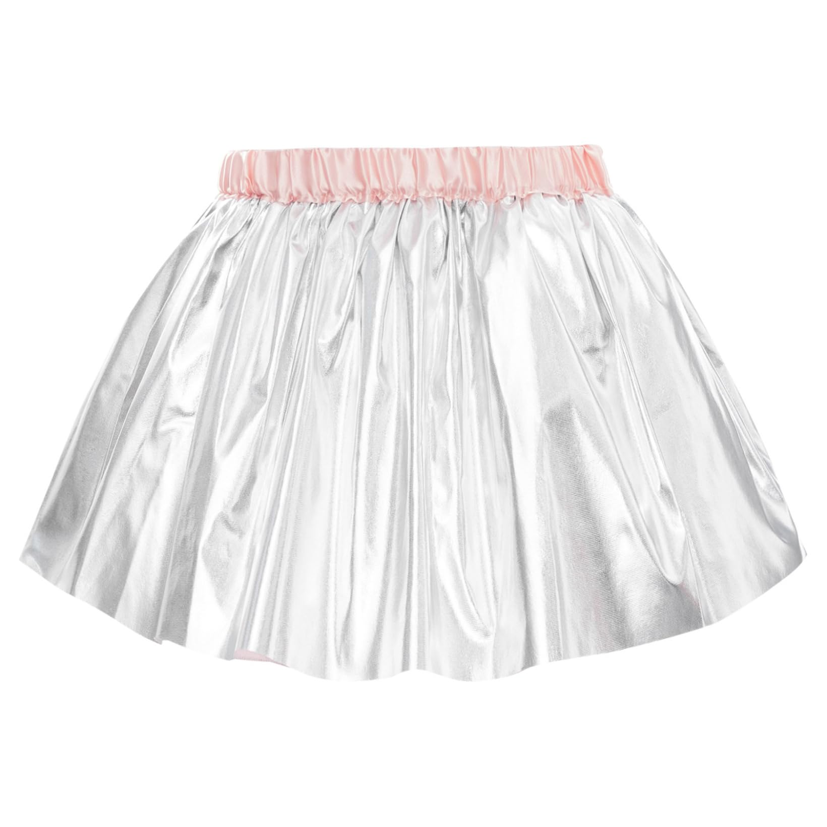 JanJean Kids Girls Shiny Pleated Dance Skirt Metallic Flared Skater Skirt Hip Hop Jazz Belly Dance Performance Costume Silver 2-3 Years