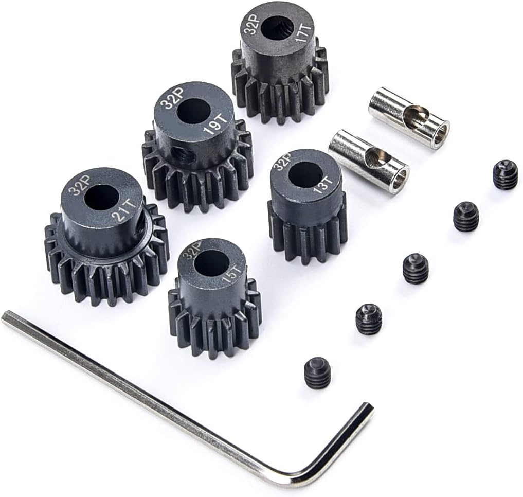 RC Pinion Gear 32P 5mm Hardened Metal Pinion Motor Gear Set 13T 15T 17T 19T 21T with 3.175mm Coupler for 1/8 RC Car