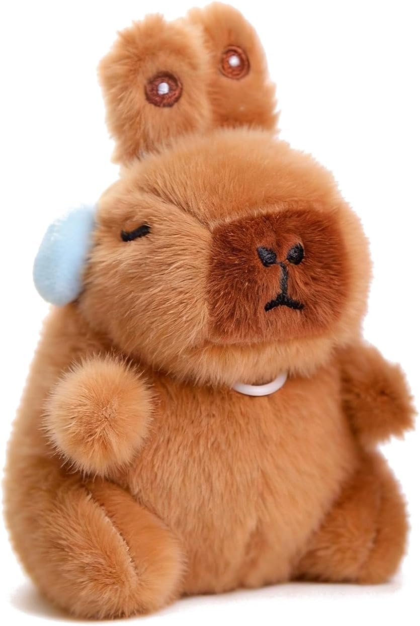 Capybara Plush 6 Inch, Cute Capybara Plush Keychain with Moving Ears, Small Capybara Mini Stuffed Animal, Valentines Day Gifts for Kids Birthday Party Favors Decorations