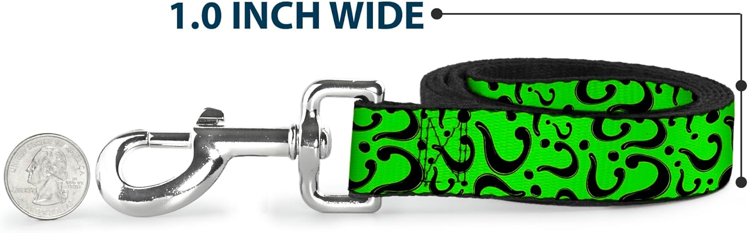 Dog Leash Question Mark Scattered Lime Green Black 6 Feet Long 1.0 Inch Wide