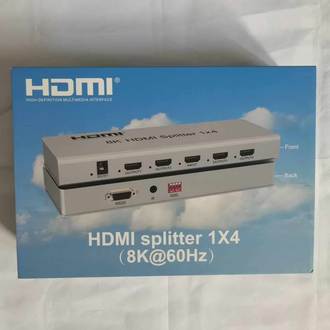 8K 60HZ HDMI Splitter 1X4, 1X4 Splitter HDR HDMI 2.1 ripartitore video 1 in 2 Out 4K 120Hz HDCP 2.3 RS232 EDID per ps5 Xbox PC TV (1X4)