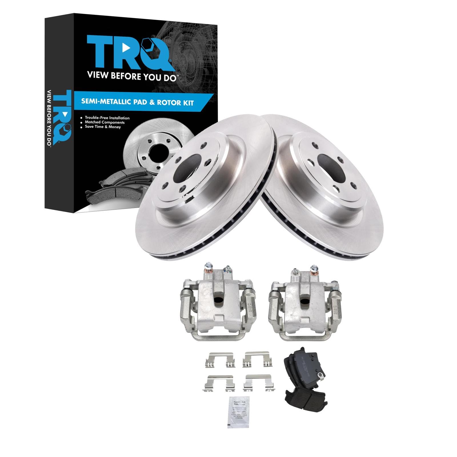 TRQ Rear Brake Pad and Rotor Set Semi Metallic Rotors Calipers Compatible with 2007-2014 Dodge Charger 2007 Magnum