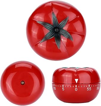 Pomodoro Timer, Cute Tomato Shaped Mechanical Kitchen Timer Manual Mechanical Kitchen Timer 60 Minutes Countdown for Kitchen, Household, School, Nursing Small Size 6.3 * 4.5cm