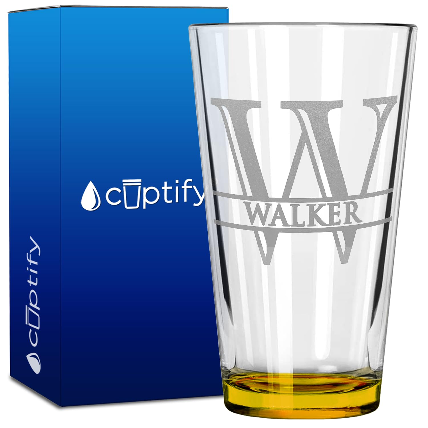 Personalized Beer Glass Engraved Yellow 16oz Pint Glass, Custom Gift for Men & Women with 13 Design Options, Perfect for Birthdays, Weddings, Father’s Day & More