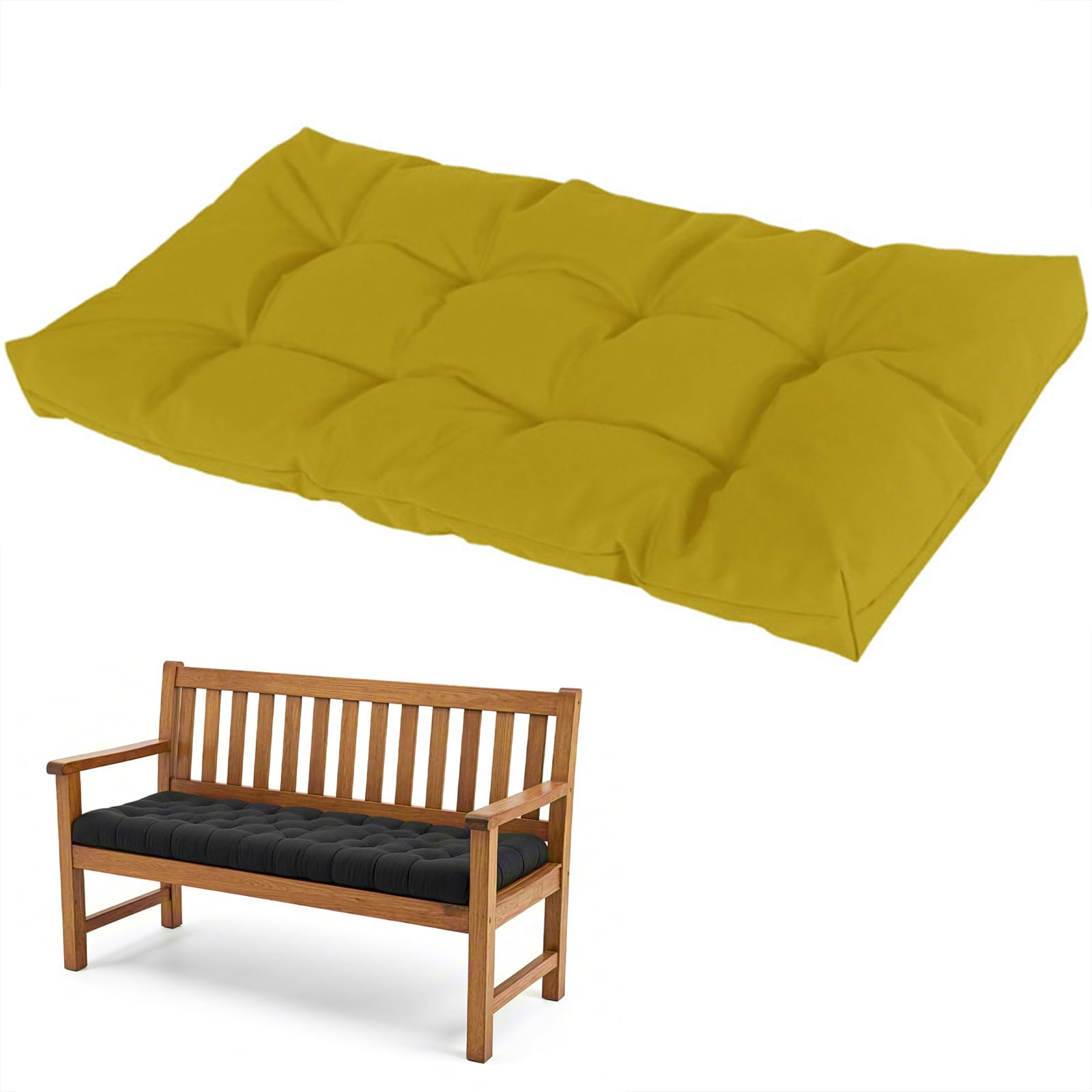 Wasserdichtes Gartenbankkissen, 8 cm dick, Anti-Rutsch-Gurte, für 2/3/4-Sitzer, Hollywoodschaukel, Chaiselonge, Ei-Gelb, 140 x 40 cm, Outdoor-Komfort