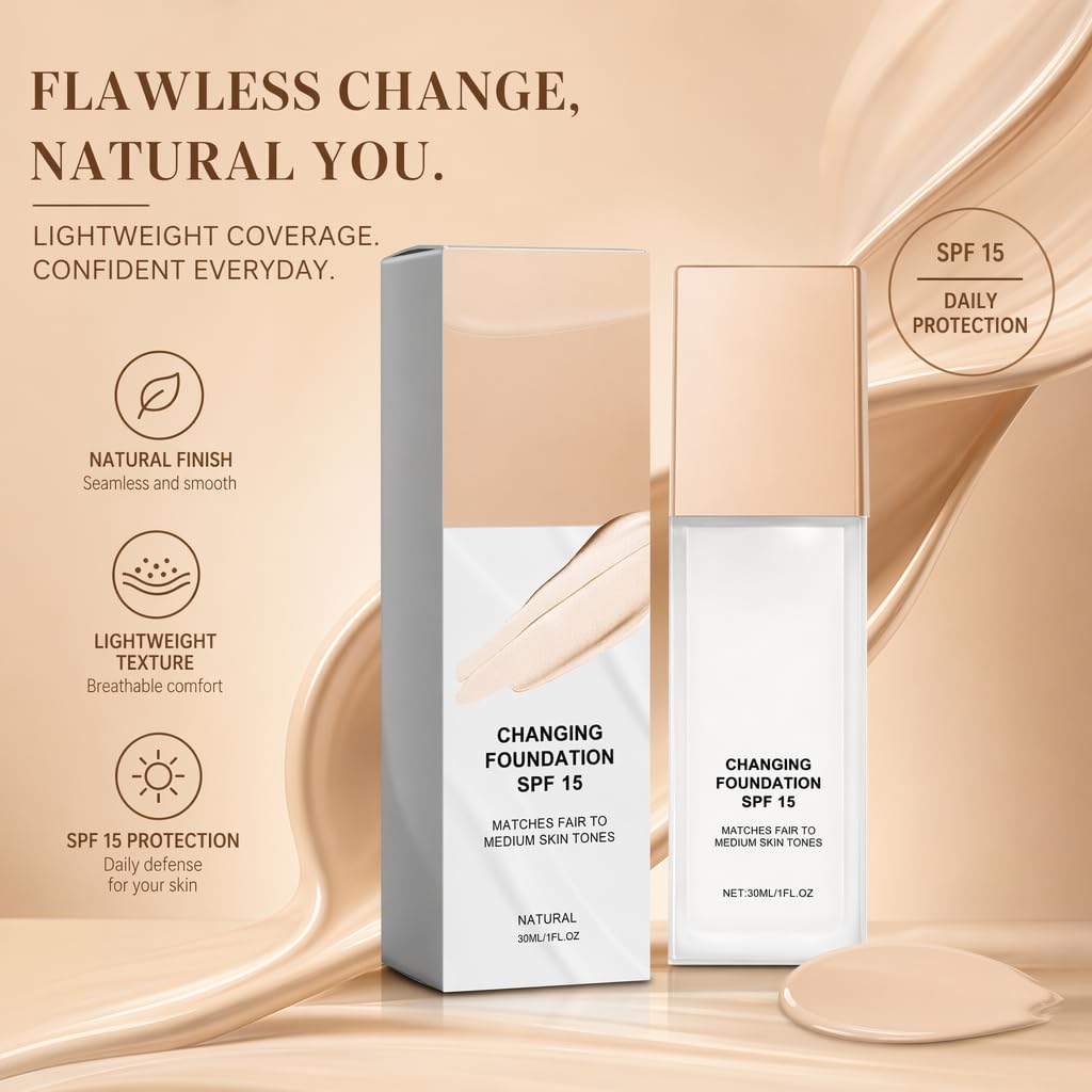 Color Changing Foundation for Mature Skin, Flawless Coverage, Lightweight Formula, Adapts to Skin Tone, Suitable for All Skin Types (2pcs/Natural)