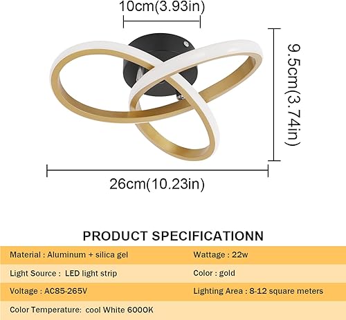 Miniatura 2 de Lámpara de techo LED moderna de 22 W, diseño curvado de aluminio, luces cerca del techo, para pasillo, techo para baño, dormitorio, techo, luz