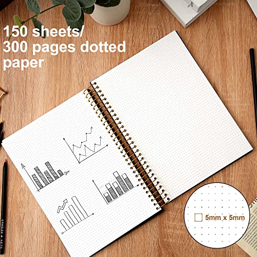 Yoment Spiral Bullet Dotted Journal Large Hardcover Spiral Notebook 8"X10" Dot Grid Notebook 300 Pages Thick Dotted Paper Wire Bound Spiral Notebooks For Office Business School,Black #TOP1
