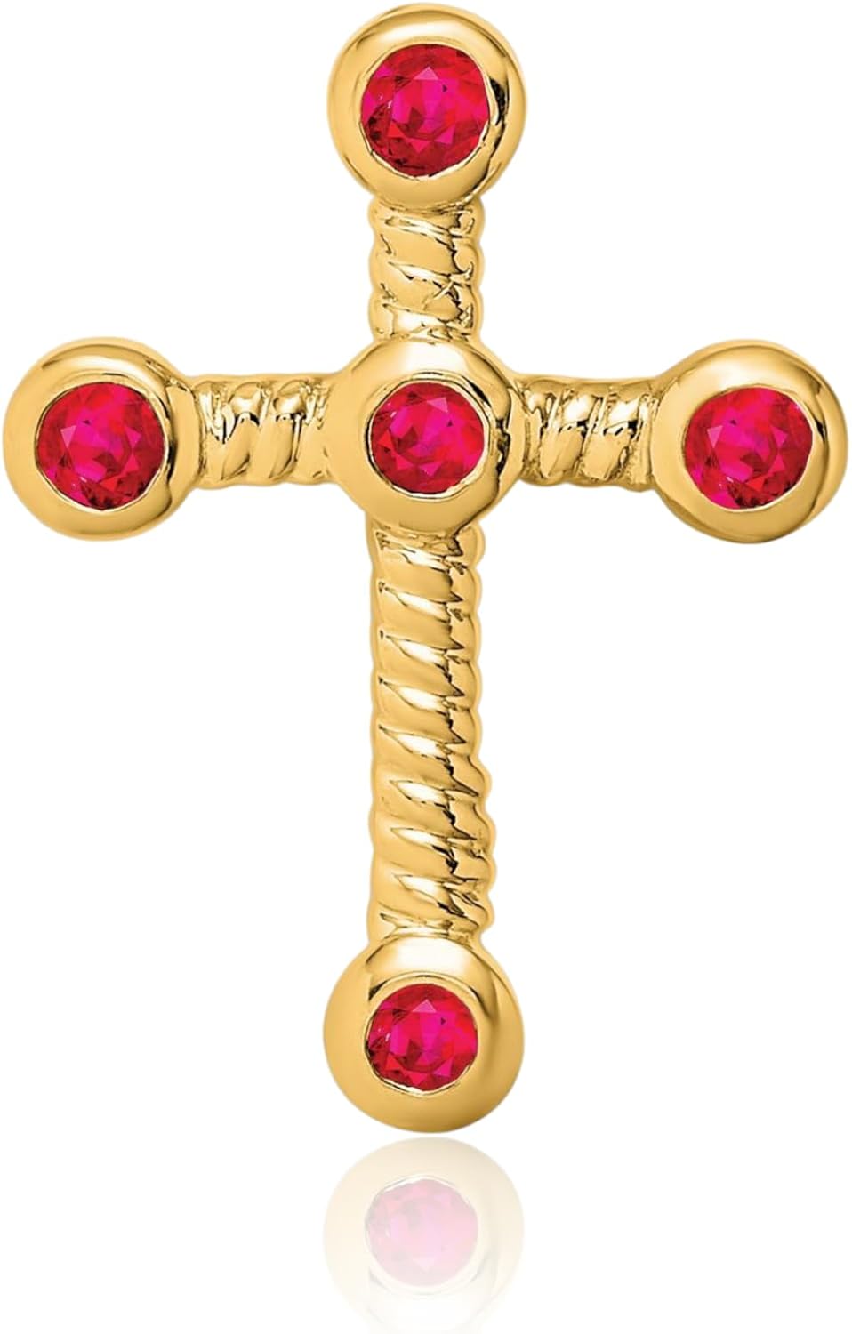 IceCarats 14K Solid Yellow Gold 0.28 carat Red Ruby Medium Twisted Cross Pendant Necklace 19mm 3/4 inch Round Cut, Natural, Prong Set For Her