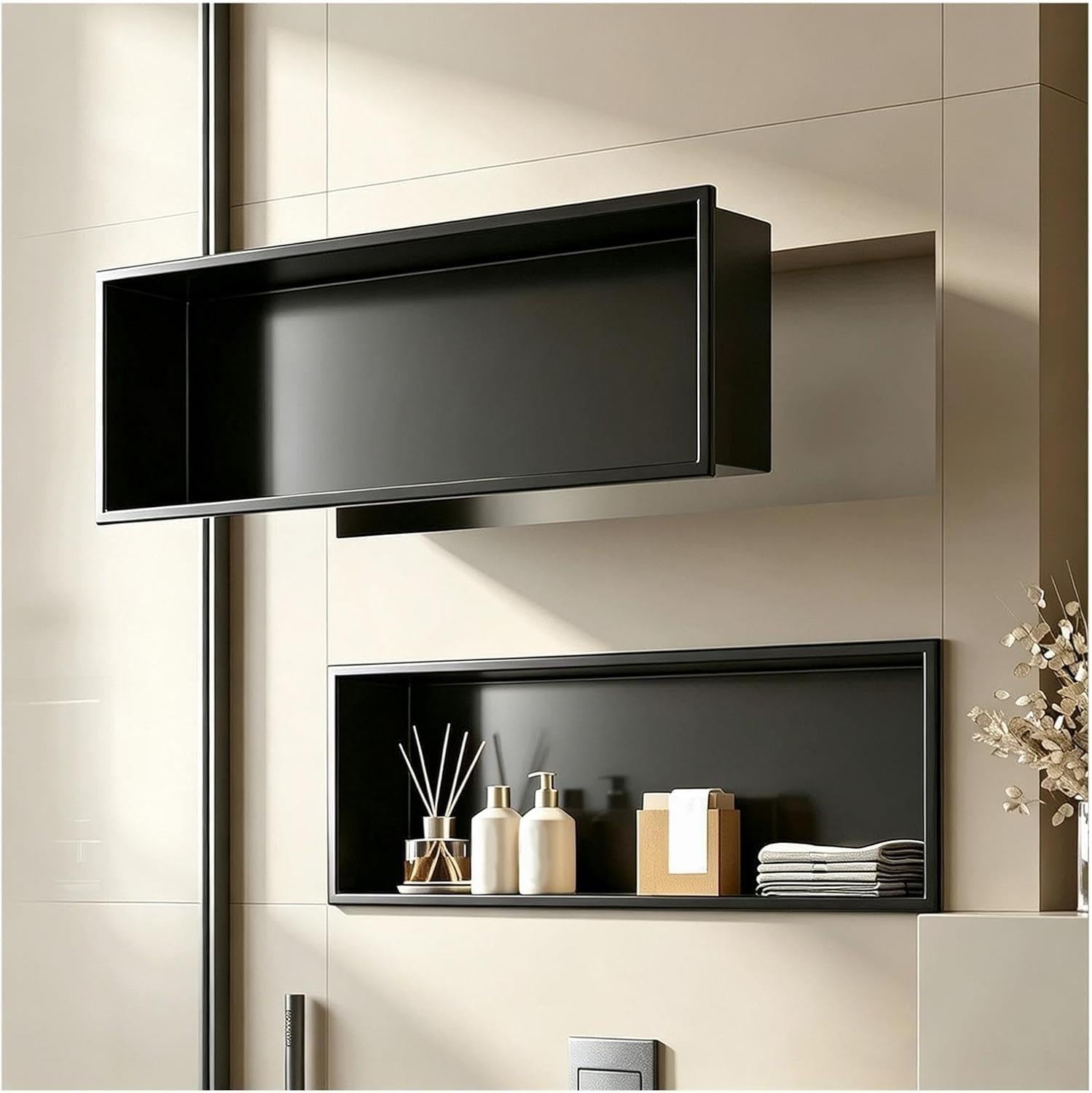Nicchia per doccia 2 confezione nicchia recessa orizzontale, 24.4/28.3/36.2" W Rack di stoccaggio per articoli igienici per stoccaggio bagno/ristrutturazione(Black,28 11/32"(72cm))