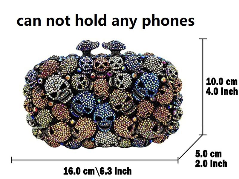 Image of Boutique De FGG Skull Crystal Clutch Purse for Women Formal Rhinestone Clutch Evening Bag Halloween Minaudiere Handbag,Mini