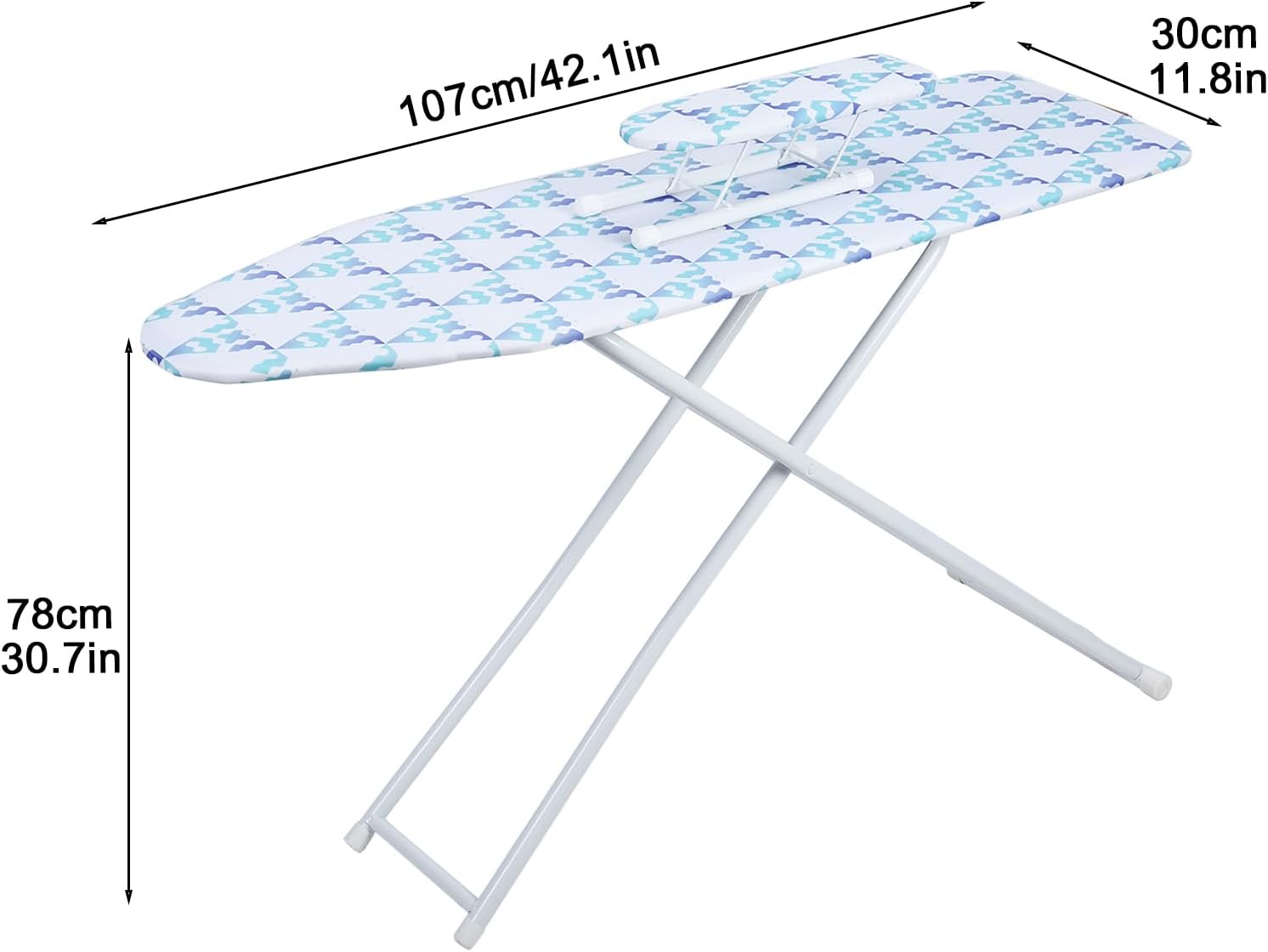 42 inch Light-Weight Ironing Board, Foldable & Protable Full-Size Household Ironing Board with Outside Heat-Resistant Cover, Hight Adjustable and Anti-Slip Feet (Blue)