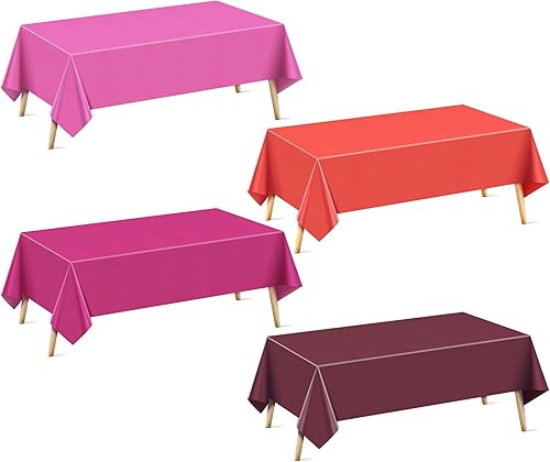 Miniatura 10 de Mantel rectangular serie rosa de 6 piezas, 54 x 72 pulgadas, color sólido, impermeable y a prueba de derrames, mantel de plástico desechable Serie