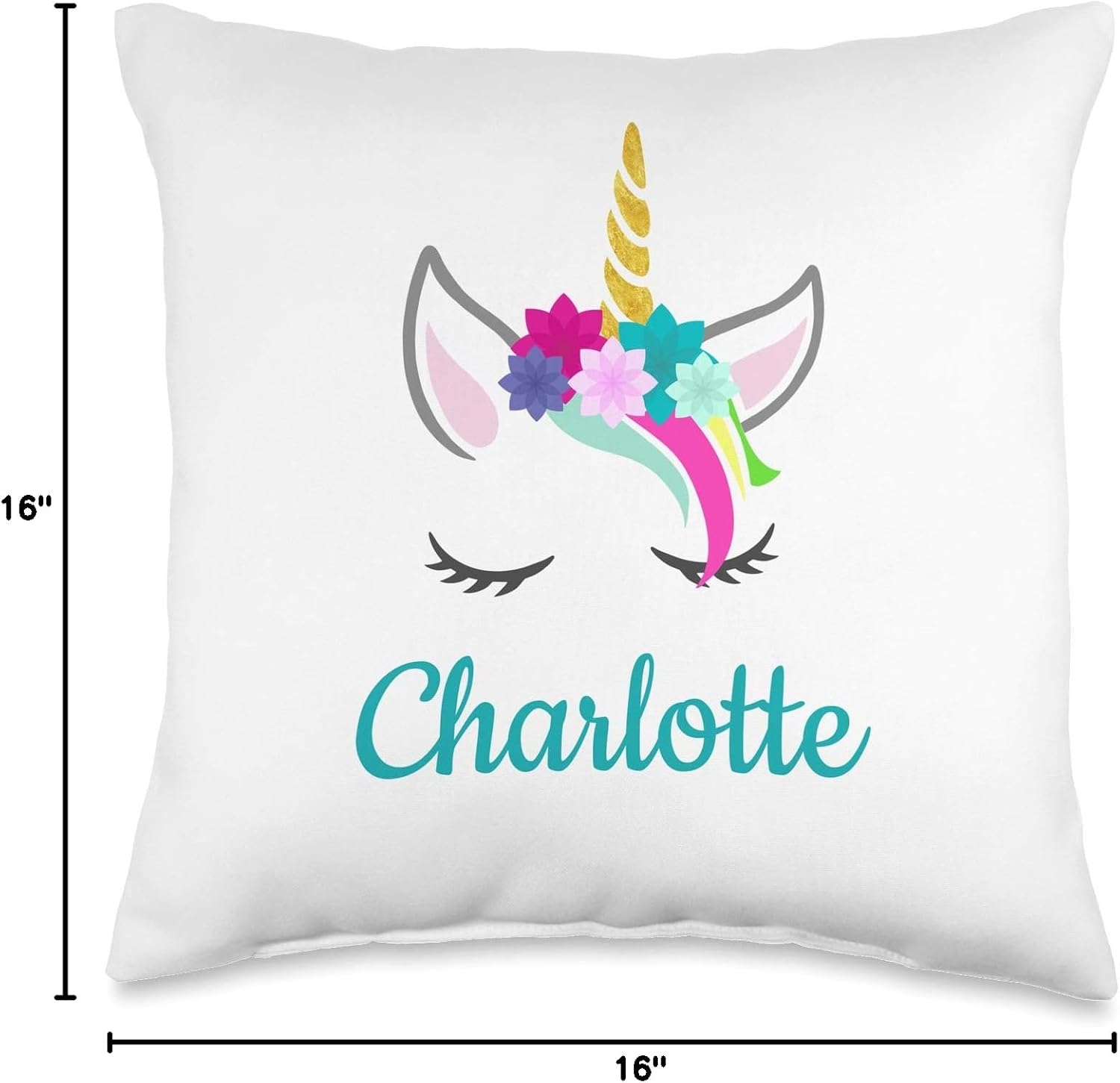 Charlotte Name Gift Girls Personalized Unicorn Bedroom Decor Throw Pillow