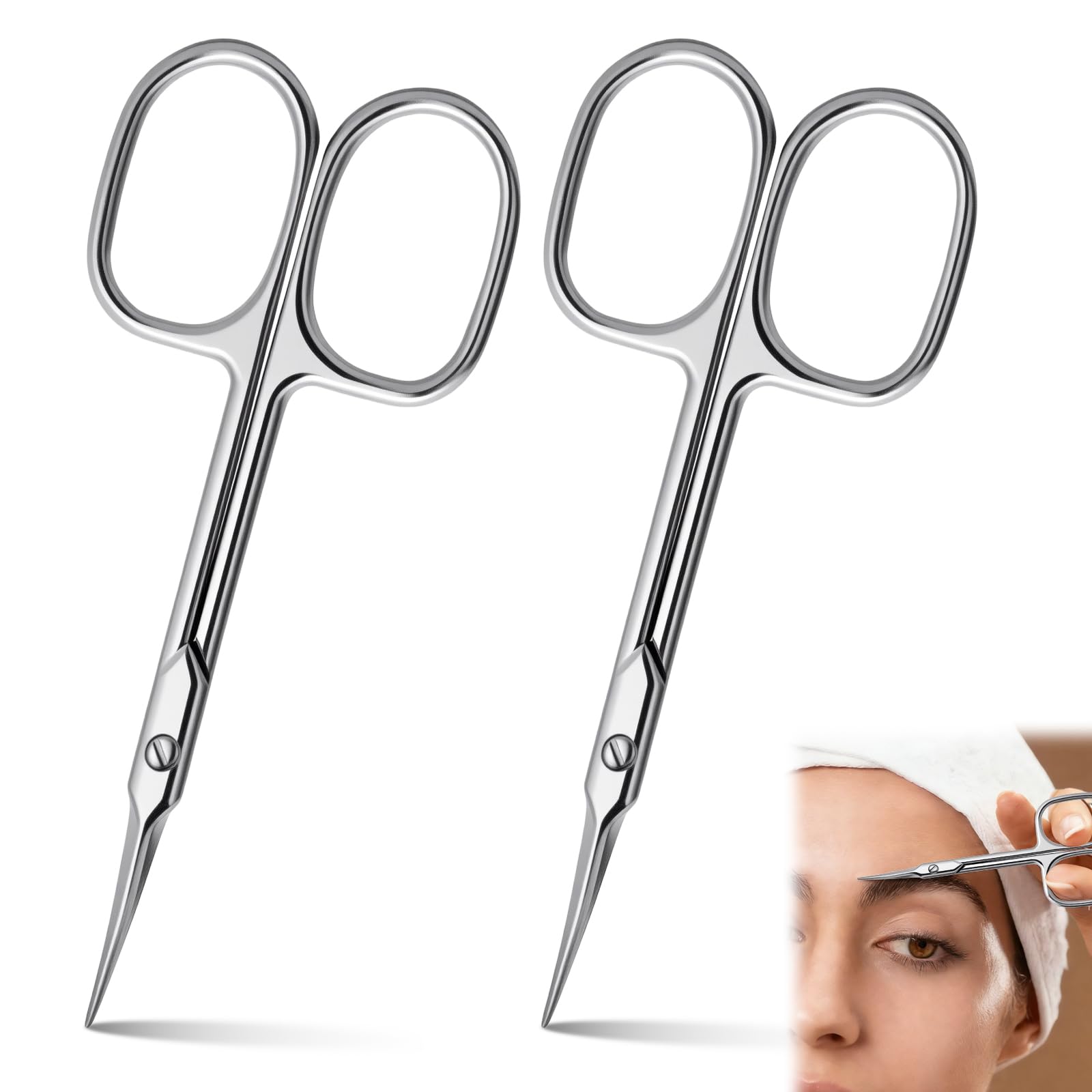 2 PCS Ciseaux à Cuticules Professionnels, en Acier Inoxydable, Ciseaux de Précision à Lame Courbée pour Manucure et Pédicure, Ongles, Sourcils, Soins Beauté Professionnels