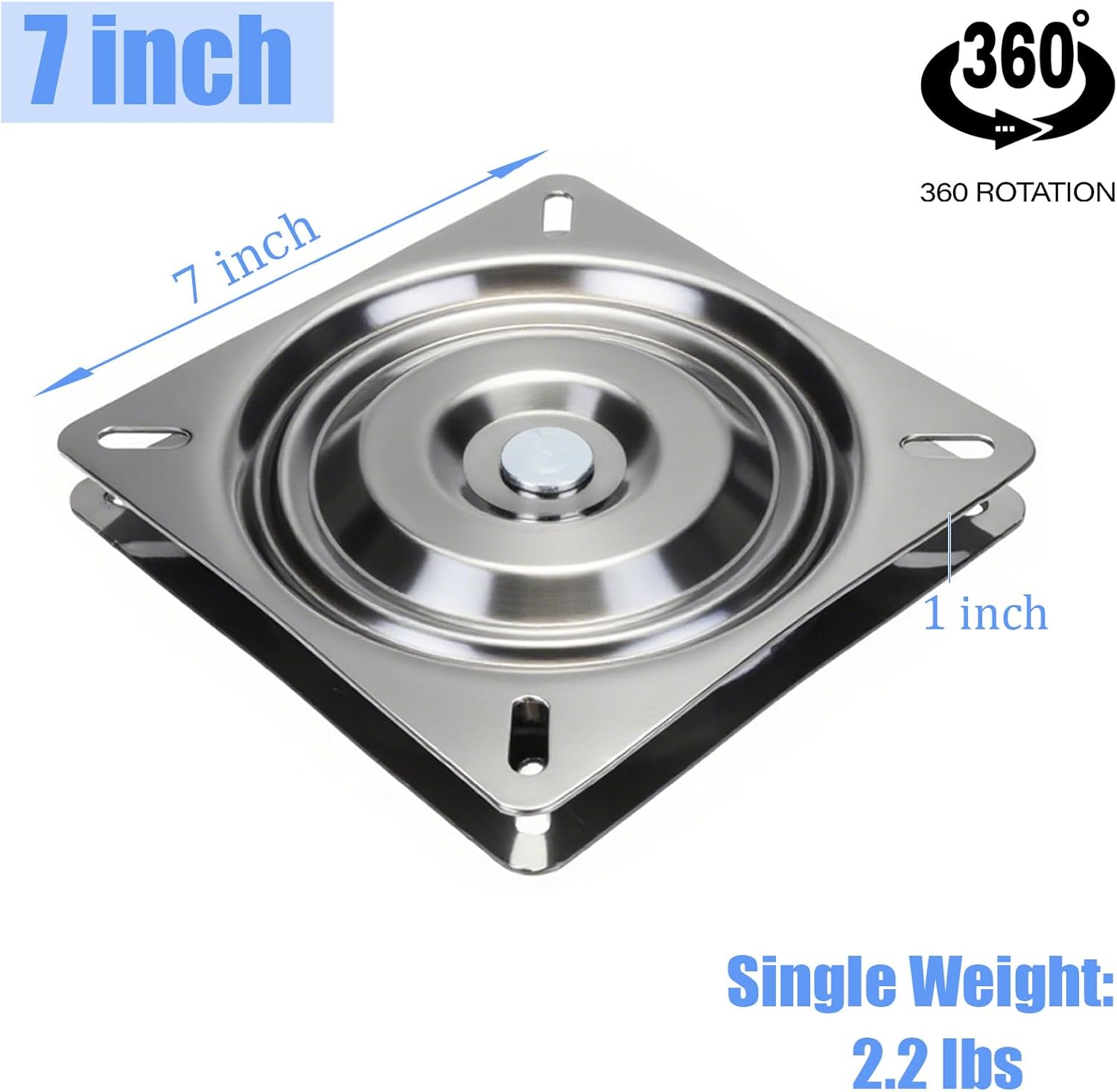 4 Pack 7 Inch Boat Seat Swivel, Heavy Duty Bar Stool Swivel Replacement for Recliner Chair, Square Swivel Furniture Replacement Ball Bearing Seat Swivel Base