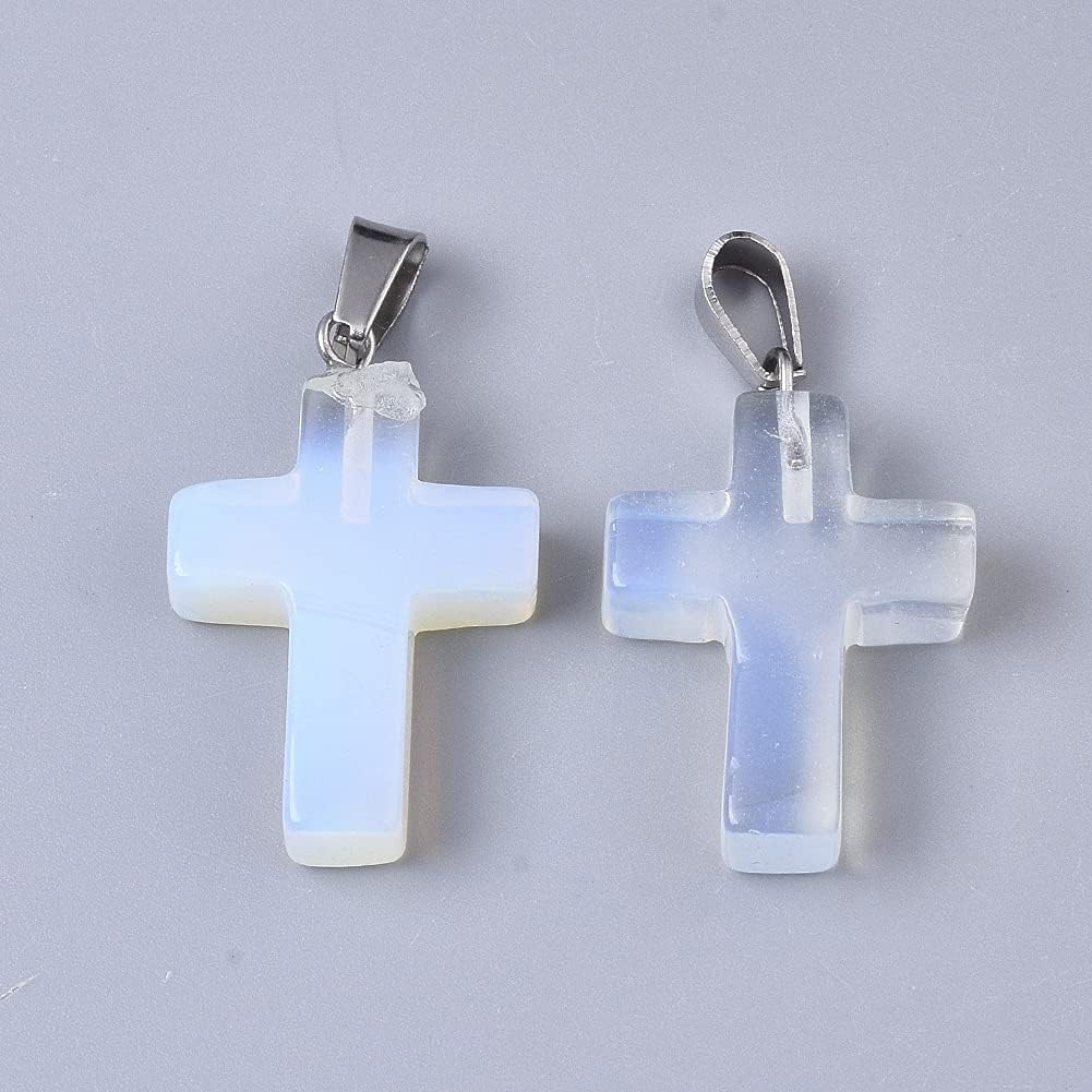 FASHEWELRY 50Pcs Natural Opalite Cross Gemstone Pendant Crystal Quartz Healing Stone Charms for DIY Jewelry Making