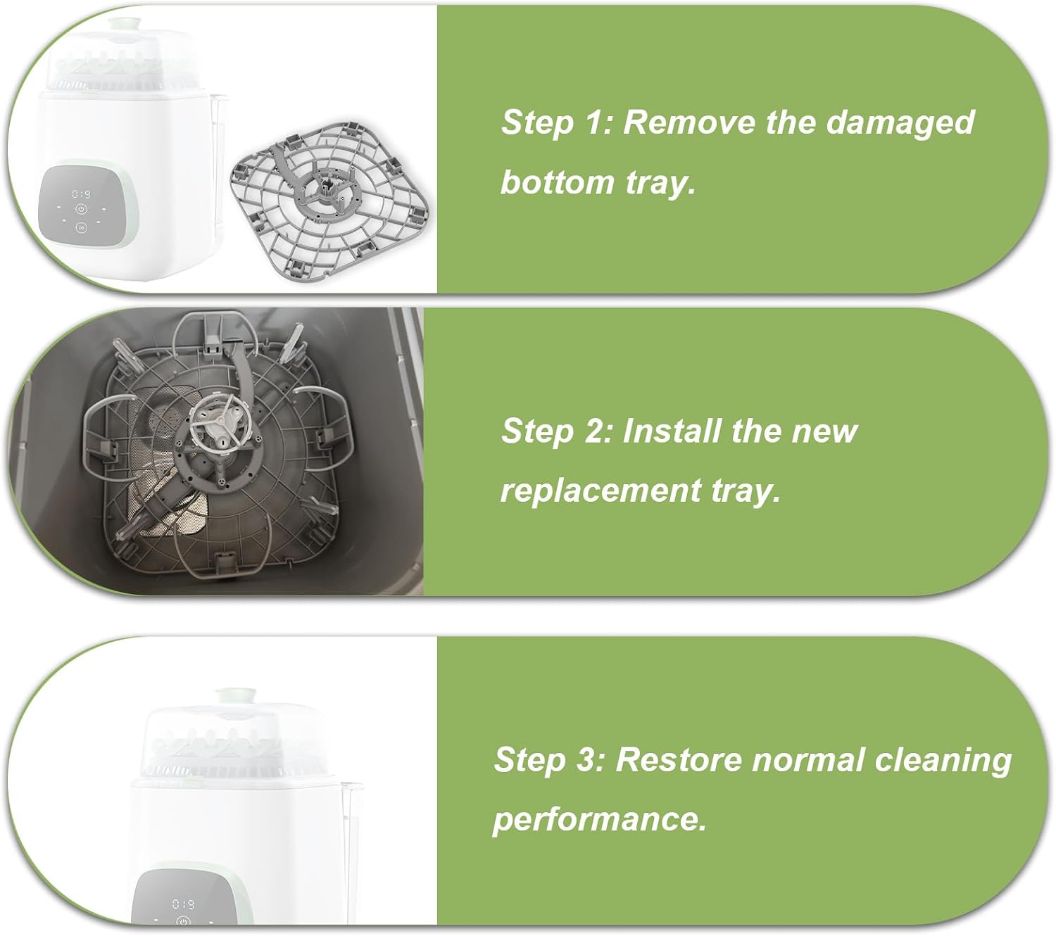 Replacement Base Tray Compatible with Momcozy Bottle Washer, BPA-Free Bottom Tray with 2pcs Cleaning Brushes Baby Bottle Washer Accessories & Parts for Momcozy KleanPal Pro (Gray)