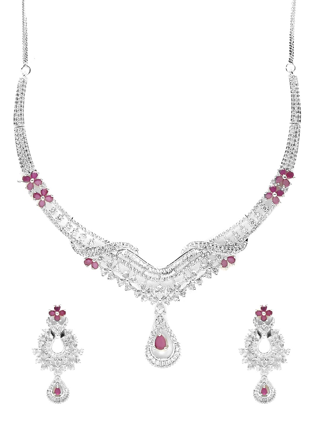 Yellow Chimes American Diamond Necklace Set For Women | Blue Stone Silver Jewellery Set For Women | Diamond Necklace Set | Birthday Gift for Girls Anniversary Gift for Wife (B0C343M4KR) Amazon Price History, Amazon Price Tracker