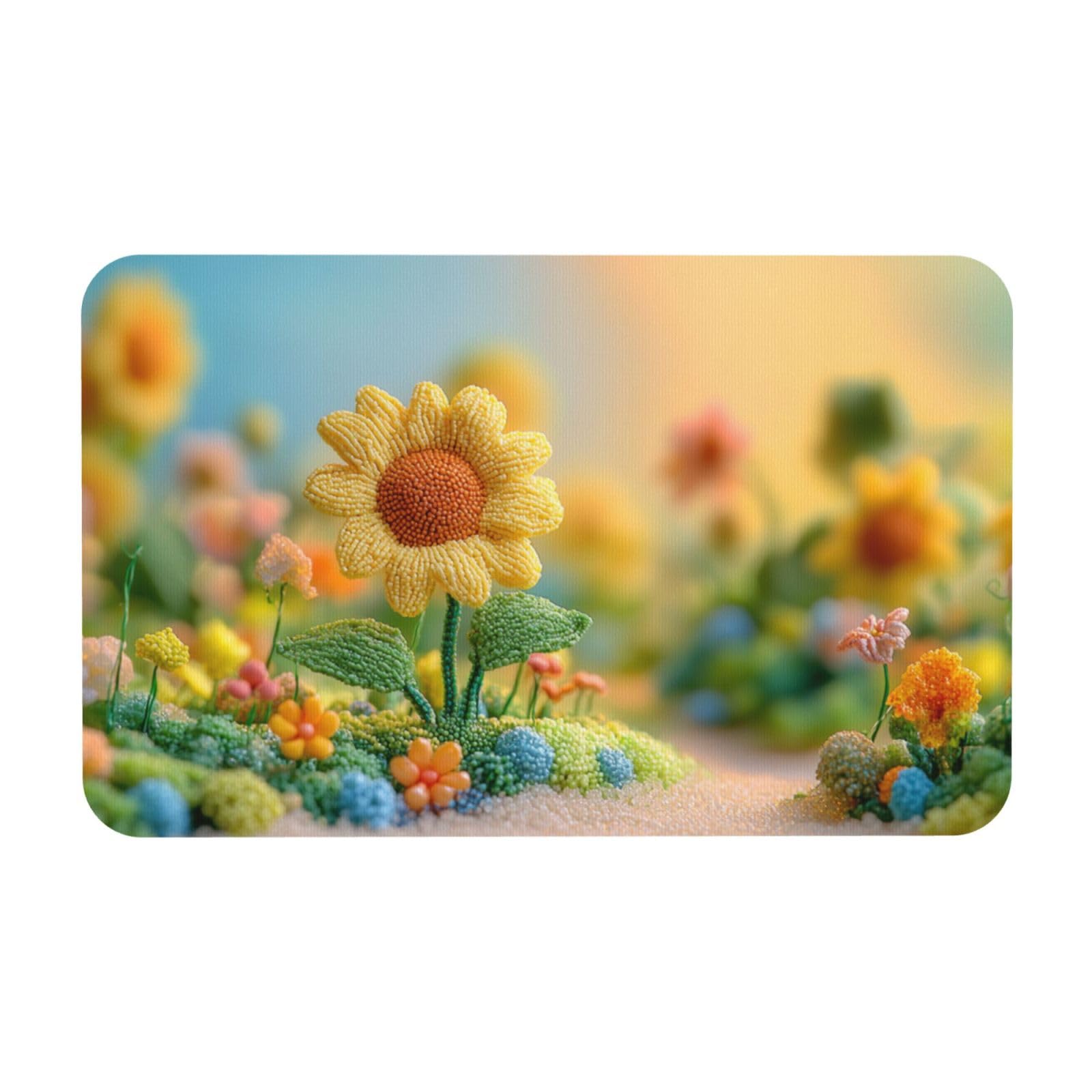 Paillasson intérieur tournesol lavable 50x80cm | Tapis de sol antidérapant entrée cuisine