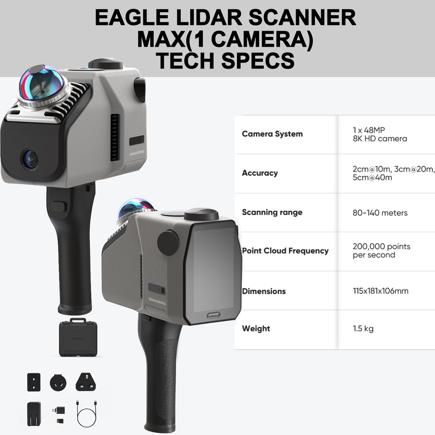 Eagle LiDAR Spatial Laser 3D Scanner - 360 Views 1x48MP 8K HDR