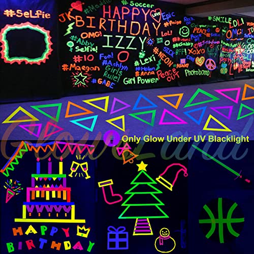 Neon Klebeband [Größere Größe] Neon Gaffa Tape, UV aktiv Tape, Fluoreszierendes, Leuchtband, 6 Farben, 25MM*15M Pro Rolle für Halloween