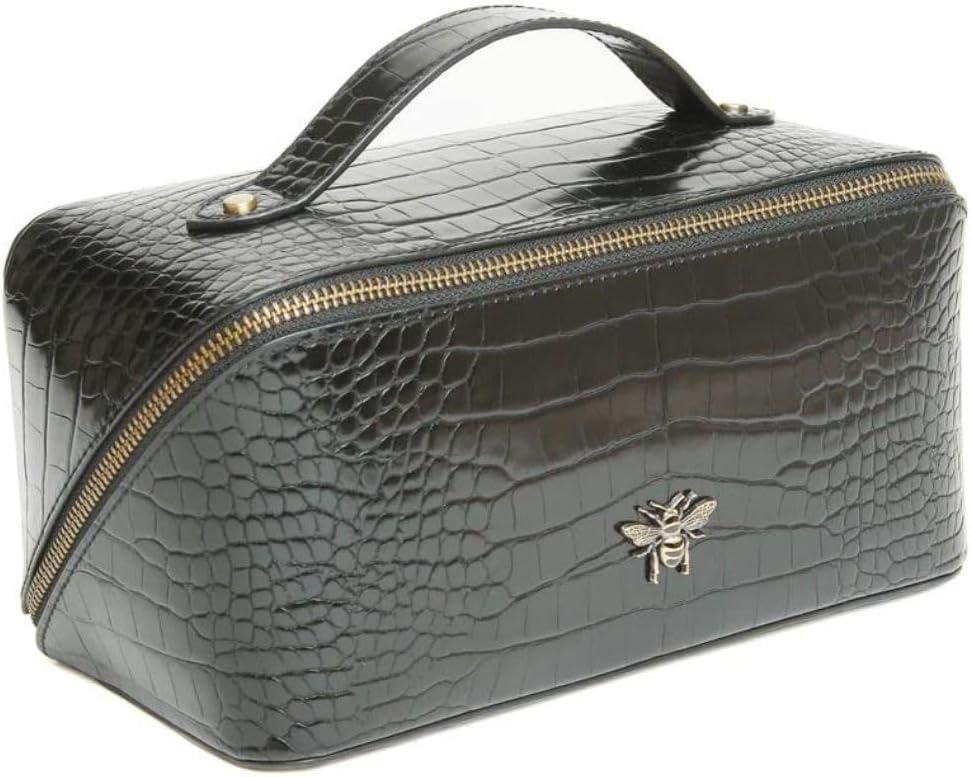 Bee Train Case Beauty Concertina Fold Out Organiser (Black Croc)