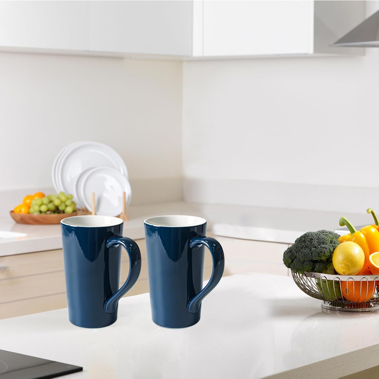 20 OZ Simple Pure Blue Mug (Set of 2) Plain Large Tall Ceramic Milk Tea Coffee Mug with Handle as A Gift for Dad Mom Friends, 2pcs - Image 6