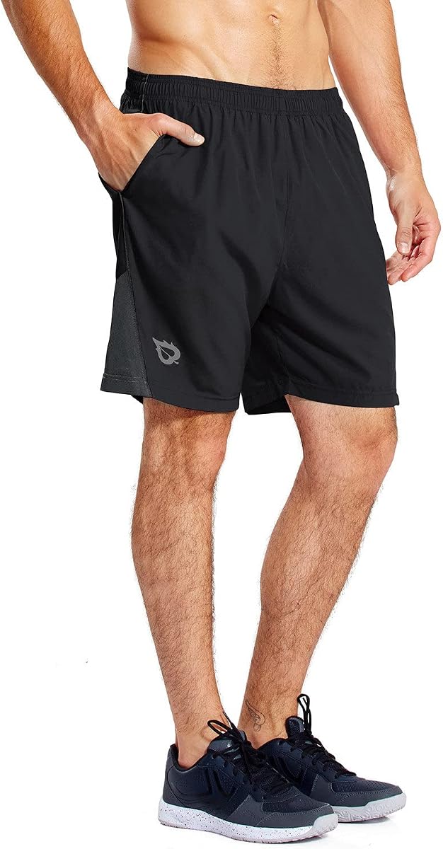 baleaf Pantalones cortos para correr de 7 pulgadas para hombre con 3 bolsillos con cremallera para gimnasio atlético | Forro de malla, Calzoncillos incorporados, Secado rápido, Dispersor de humedad, Ligero, Transpirable, Cordón interior, Entrenamiento, Ejercicio