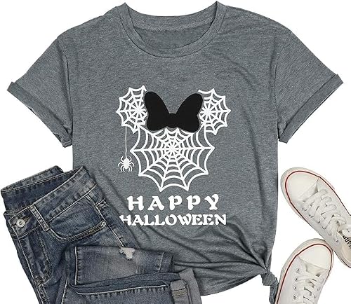 Halloweentown University T-Shirt for Women Fall Pumpkin Shirts Funny Halloween Thanksgiving Gift Tops(M,Grey)