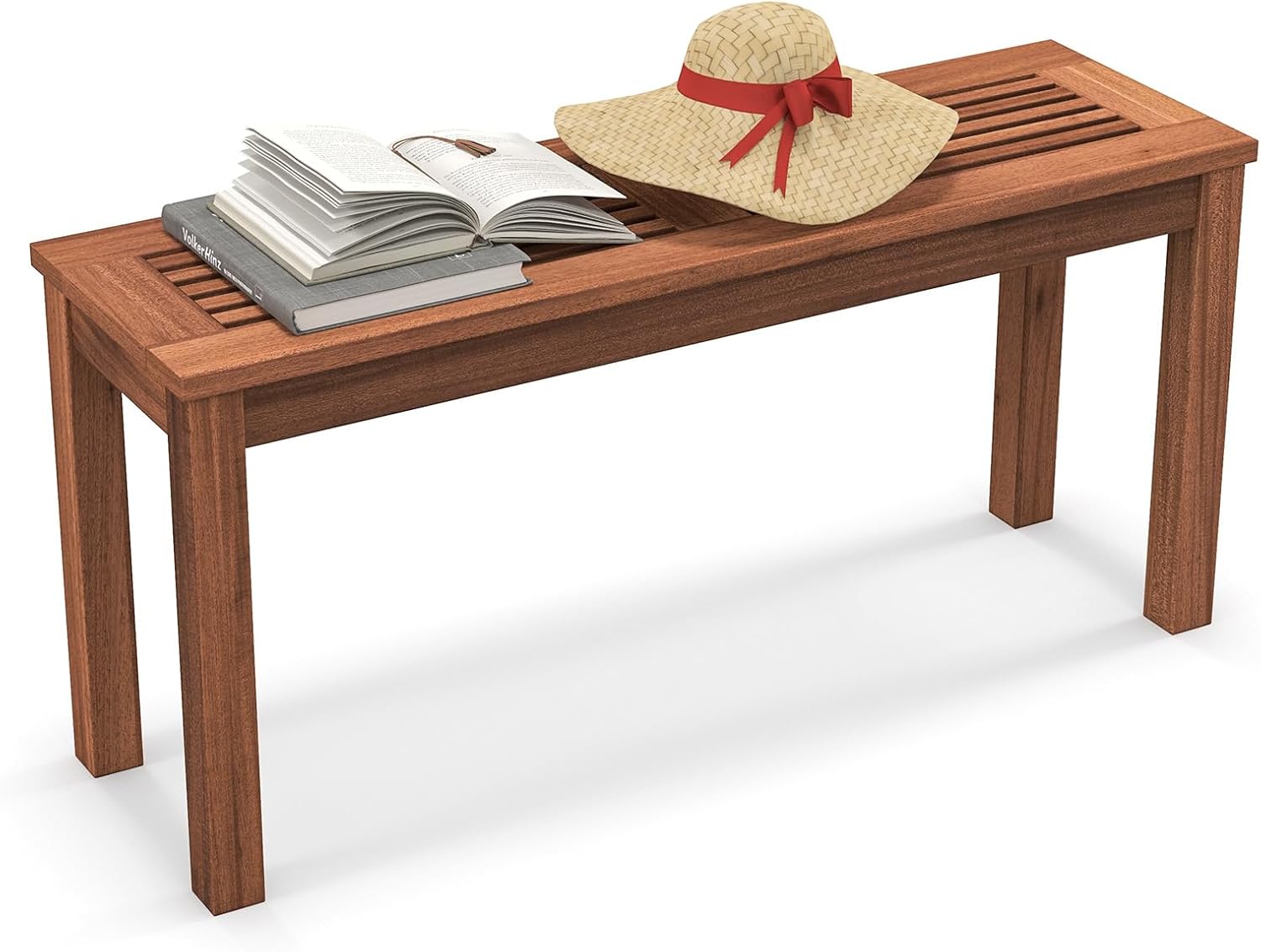 HAPPYGRILL Outdoor Backless Bench, Patio Dining Bench with Breathable Slatted Seat, 2-Seat Rustic Wood Bench for Entryway, Garden, Backyard, Deck, Natural