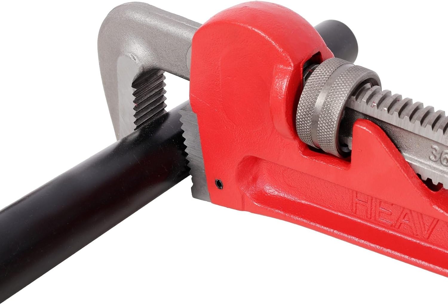 36-Inch Heavy-Duty Pipe Wrench, Adjustable Straight Pipe Wrench with Cast Steel Construction, Heat-Treated Jaw Teeth, Professional Plumbing Tool for 4-3/8" Diameter Pipes, Red
