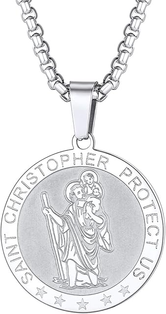 U7 Saint Christopher/St Michael Protect Us Pendant Necklace, Amulet Jewelry, Patron Saint of Travelers, Christening Gifts, Three Colors, Engraved Text Available, Send Gift Box