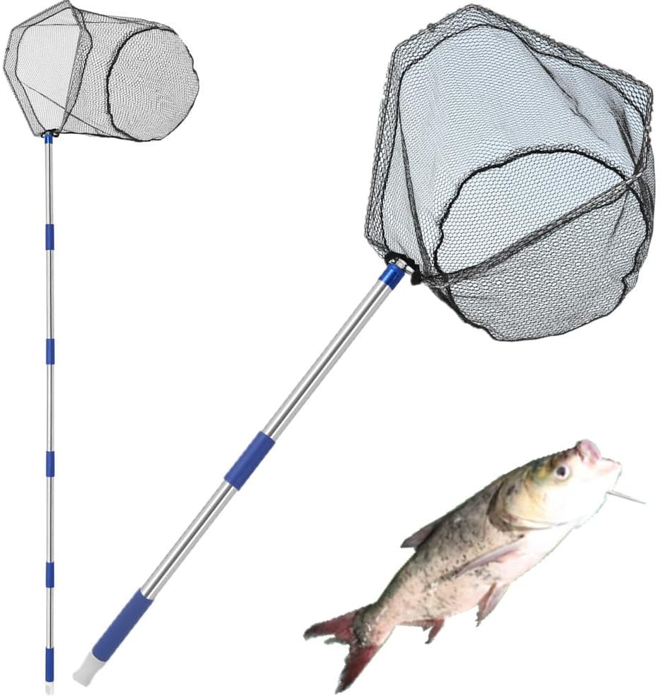 Fishing Net with Handle, with 85" Adjustable Handle Fishing Net- Foldable Landing Net for Steelhead, Salmon, Bass & More, Ideal for Kayak/Fly/Catfish Trout Fishing, Fishing Gear Gifts for Men