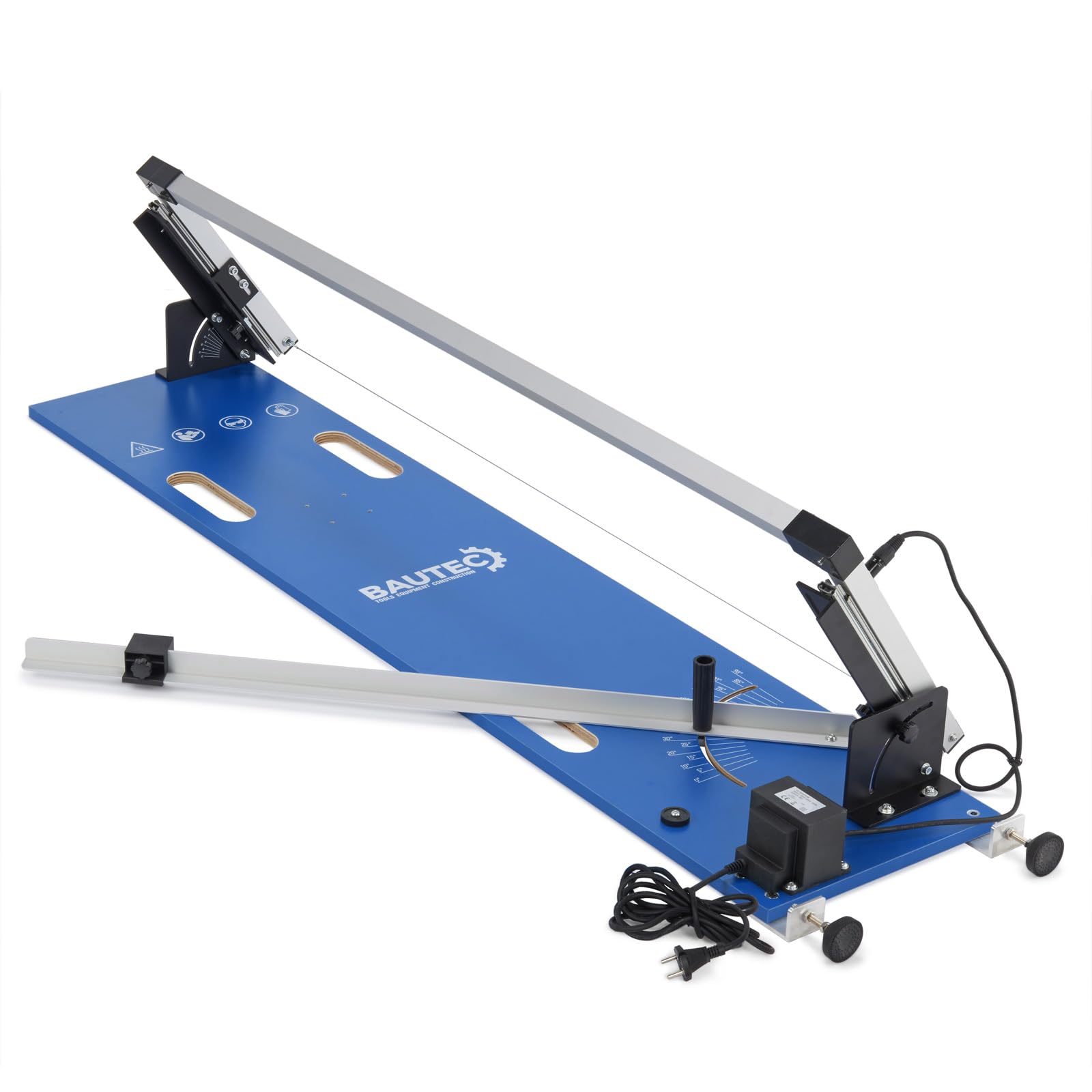 BAUTEC Styroporschneider GAZELLE 2.1 + STYROCUTTER 250W » Premium-Set mit 10 Schneidedrähten, Schleifraspel, Gerüsthalterung, Fußschalter, 6 Styrogrips, Softbag + Klingenset für Handschneider