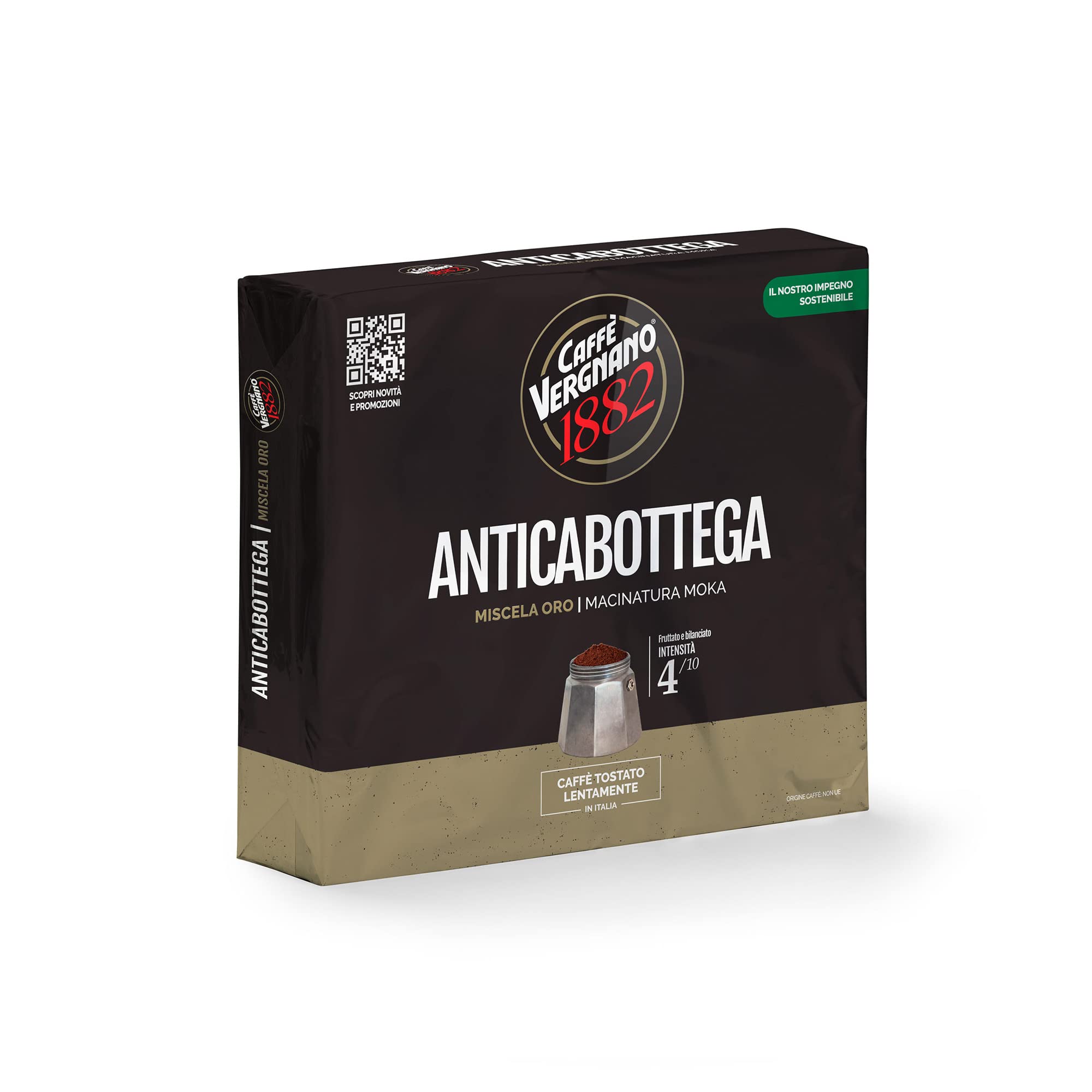Caffè Vergnano 1882 - Anticabottega - Caffè Macinato moka - 2 x 250g (totale 500g) (Confezione da 4)