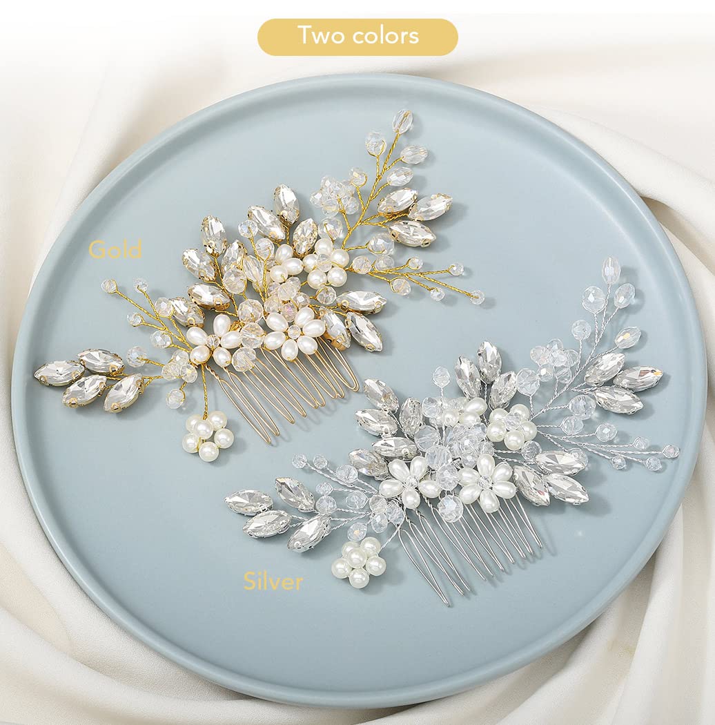 JAKAWIN Bridal Hair Accessories Wedding Hair Comb Silver Pearl Hair Piece for Women HC034 (2-Gold) - Image 5