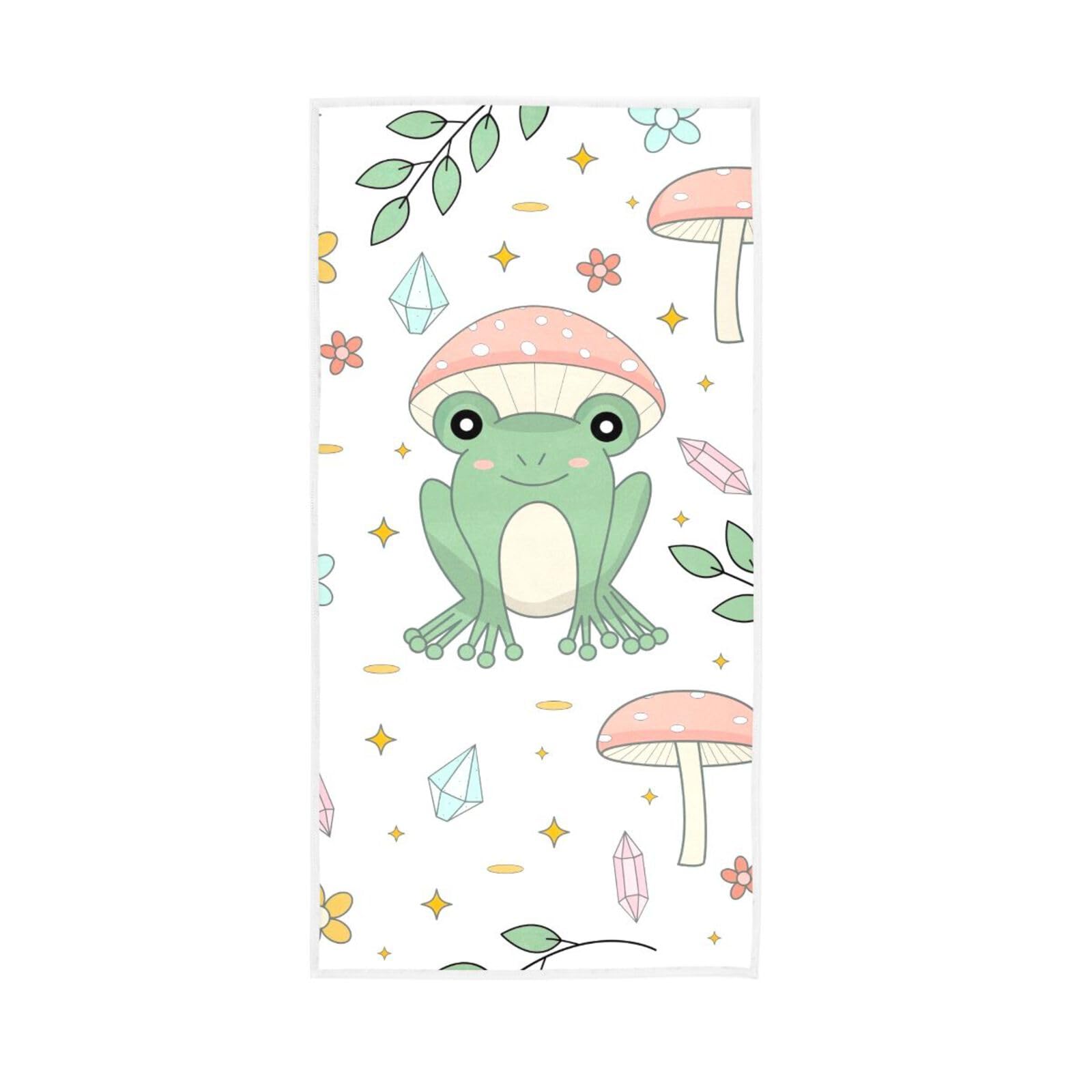 HUYGD Frog in Mushroom Face Towels, 15 x 30 Inches Absorbent Hand Towel Spa Towels for Bathroom Salon Towels