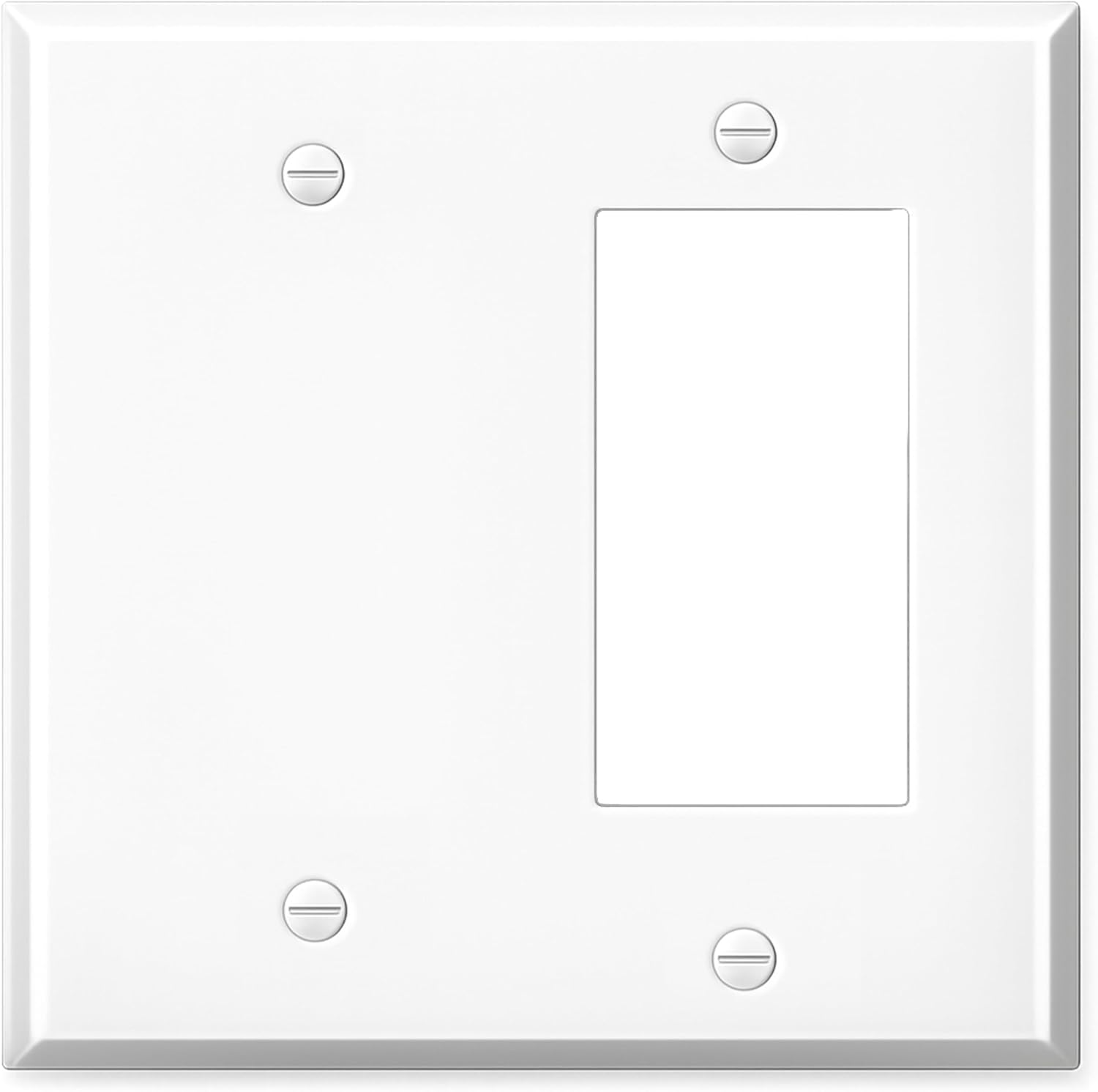 White Metal Rocker Switch Cover, Metal Wall Plate, 2 Gang Standard Size, 1 Duplex Receptacle, 1 Blank, 4.50" x 4.56" Corrosion and Heat Resistant, Unbreakable Metal, Made In USA