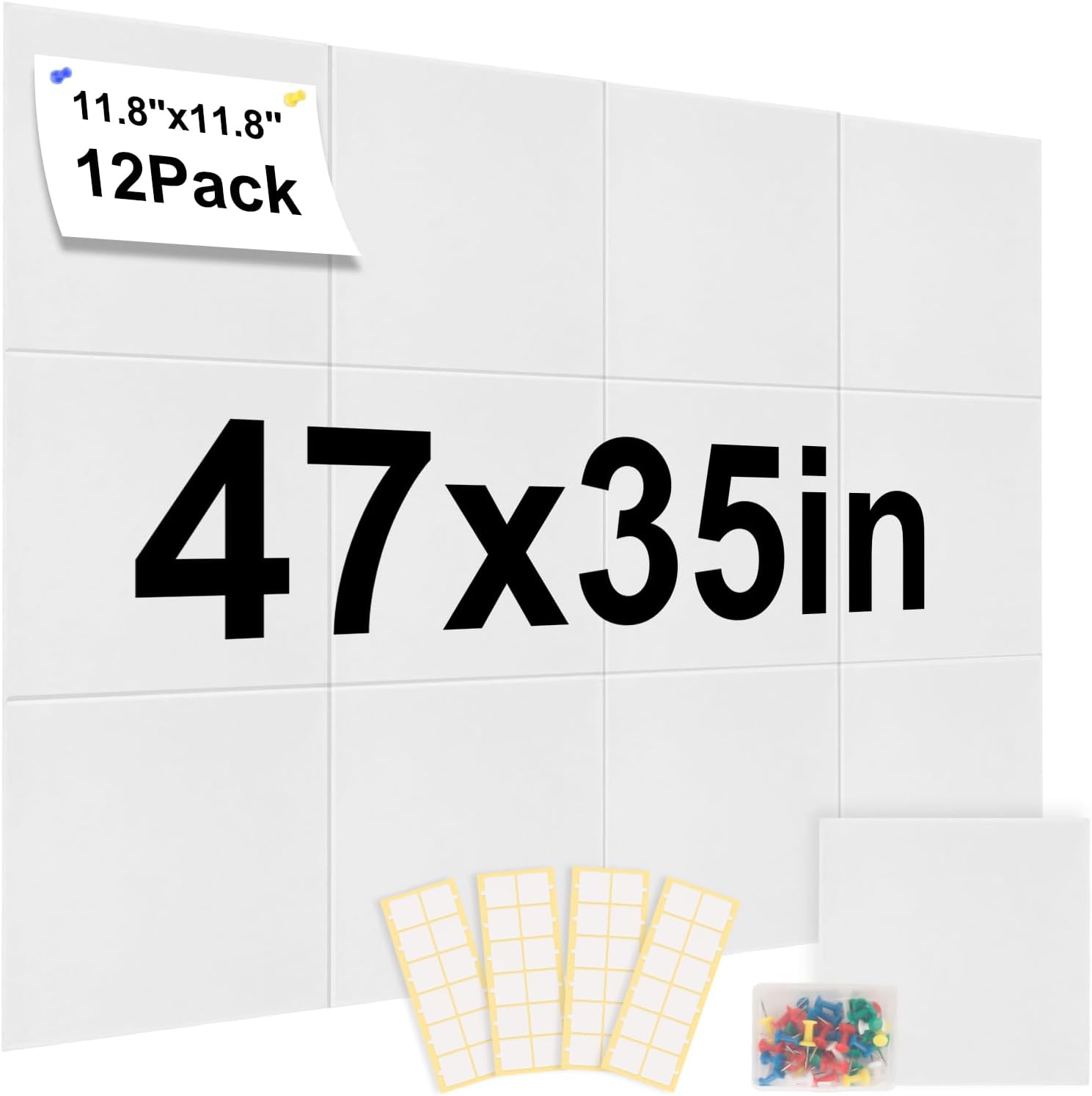 Large Cork Board for Wall 47" x 35", 12 Pack Felt Wall Tiles with Safe Removable Adhesive Tabs, Cork Boards Bulletin Board for Home Office Essentials Pin Board Tack Board Felt Board