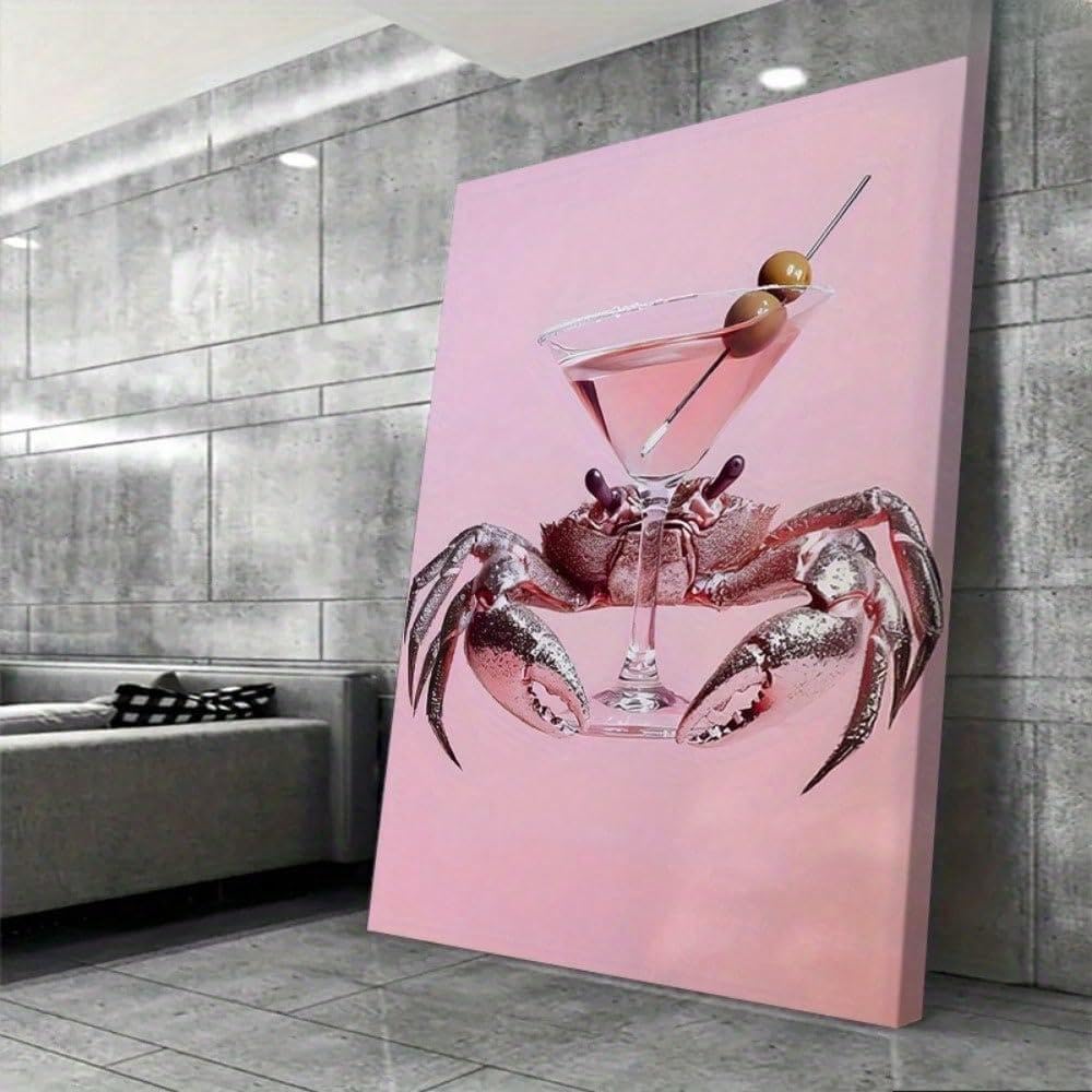 Affiche crabe martini impression sur toile d'art rétro rose - 8