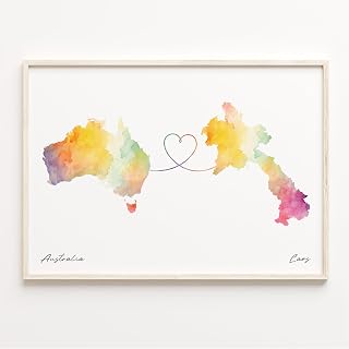 Australia to Laos Print, Watercolor Map Poster, Kyrgyz Travel Wall Art, Moving Away
