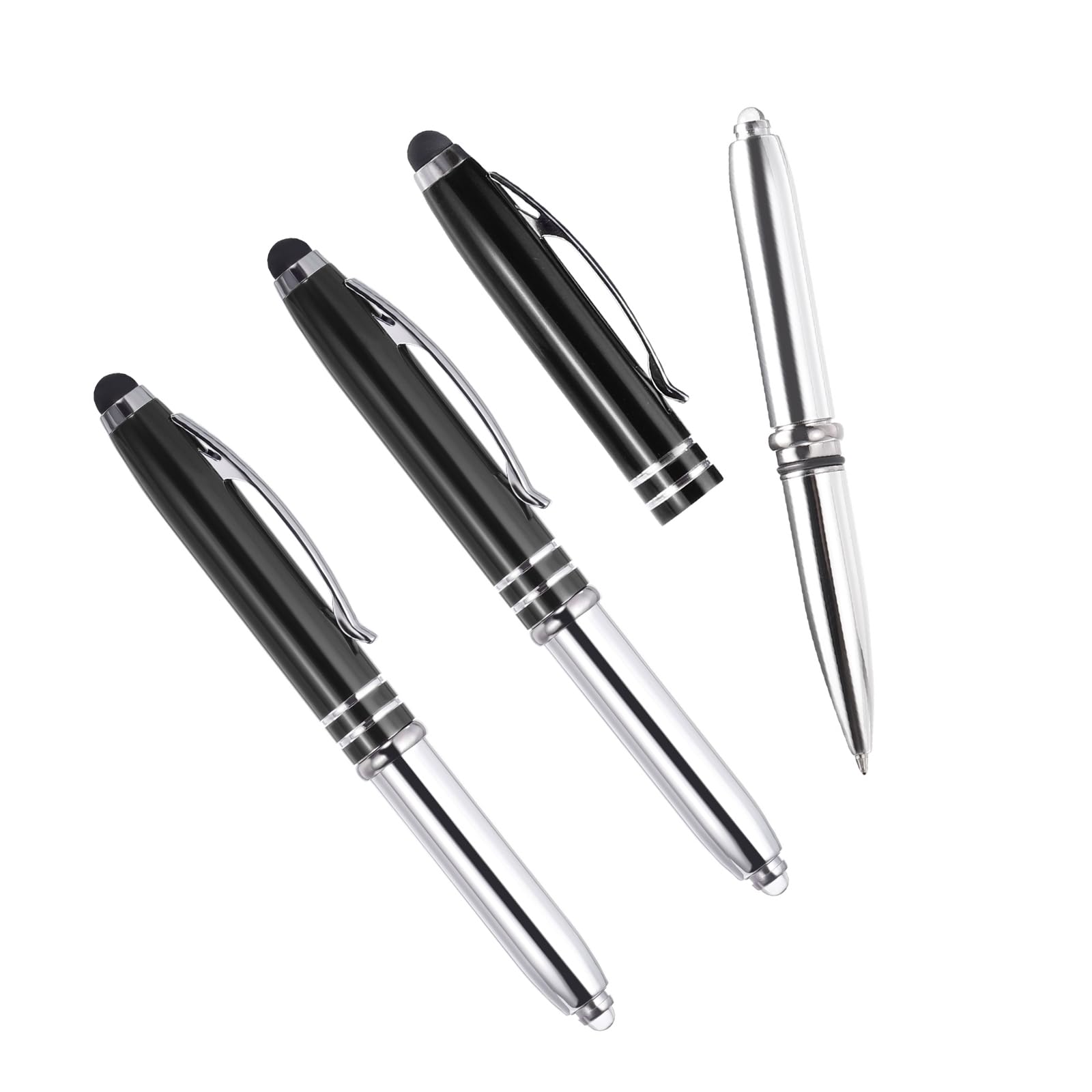 YOKIVE 3 Pcs Ballpoint Pen with Stylus Tip and LED Flashlight, 3 in 1 Black Ink Metal Shell Pen 1.0mm Pen Tip