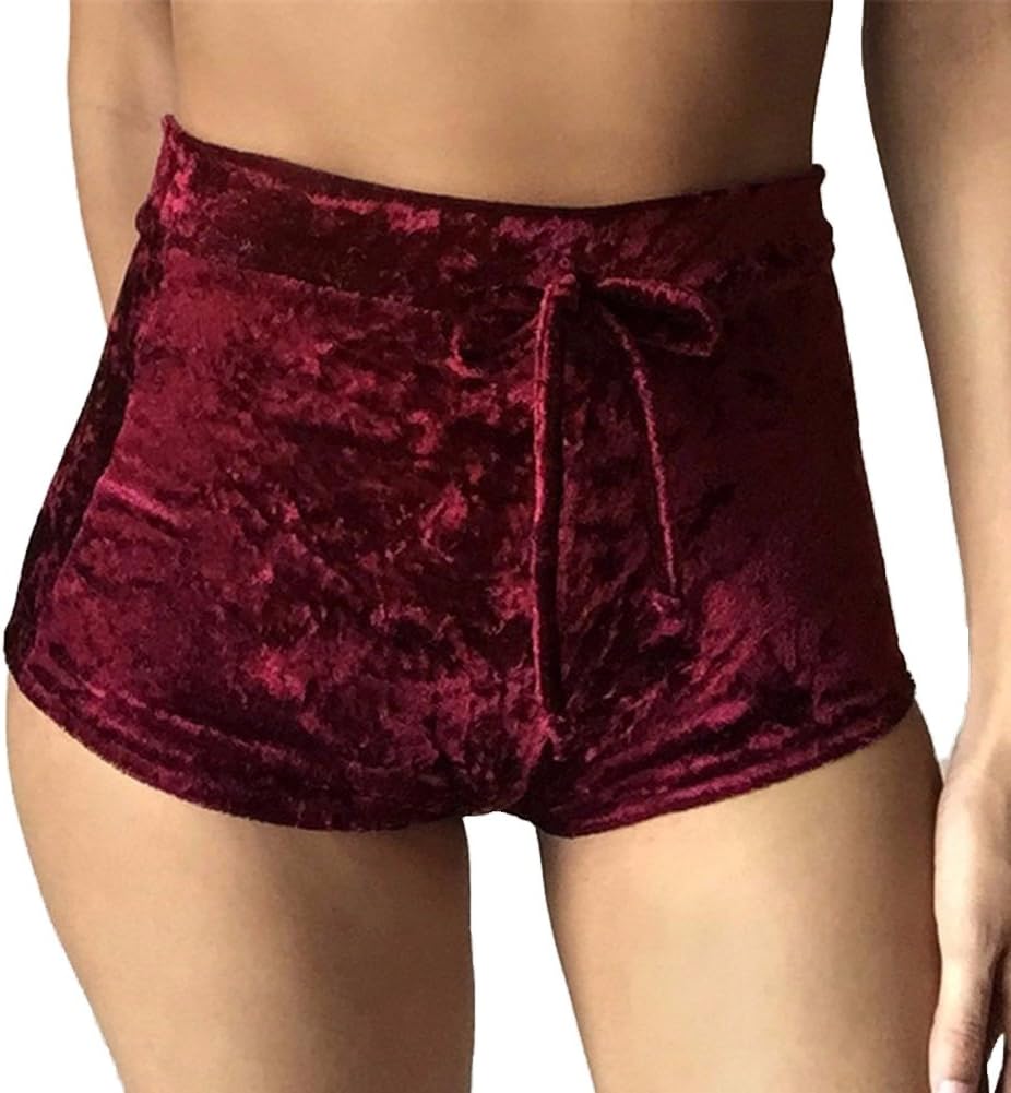 EUTOB Women's Soft Stretchy Drawstring High Waist Velvet Club Shorts