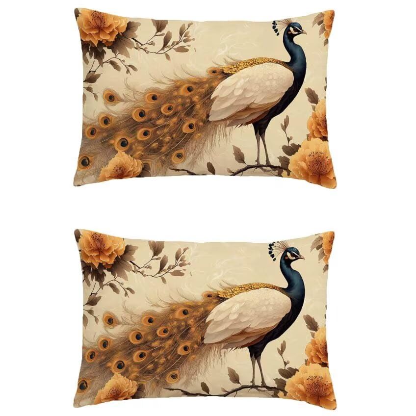 Coussin exterieur paon pour decoration maison et patio automne