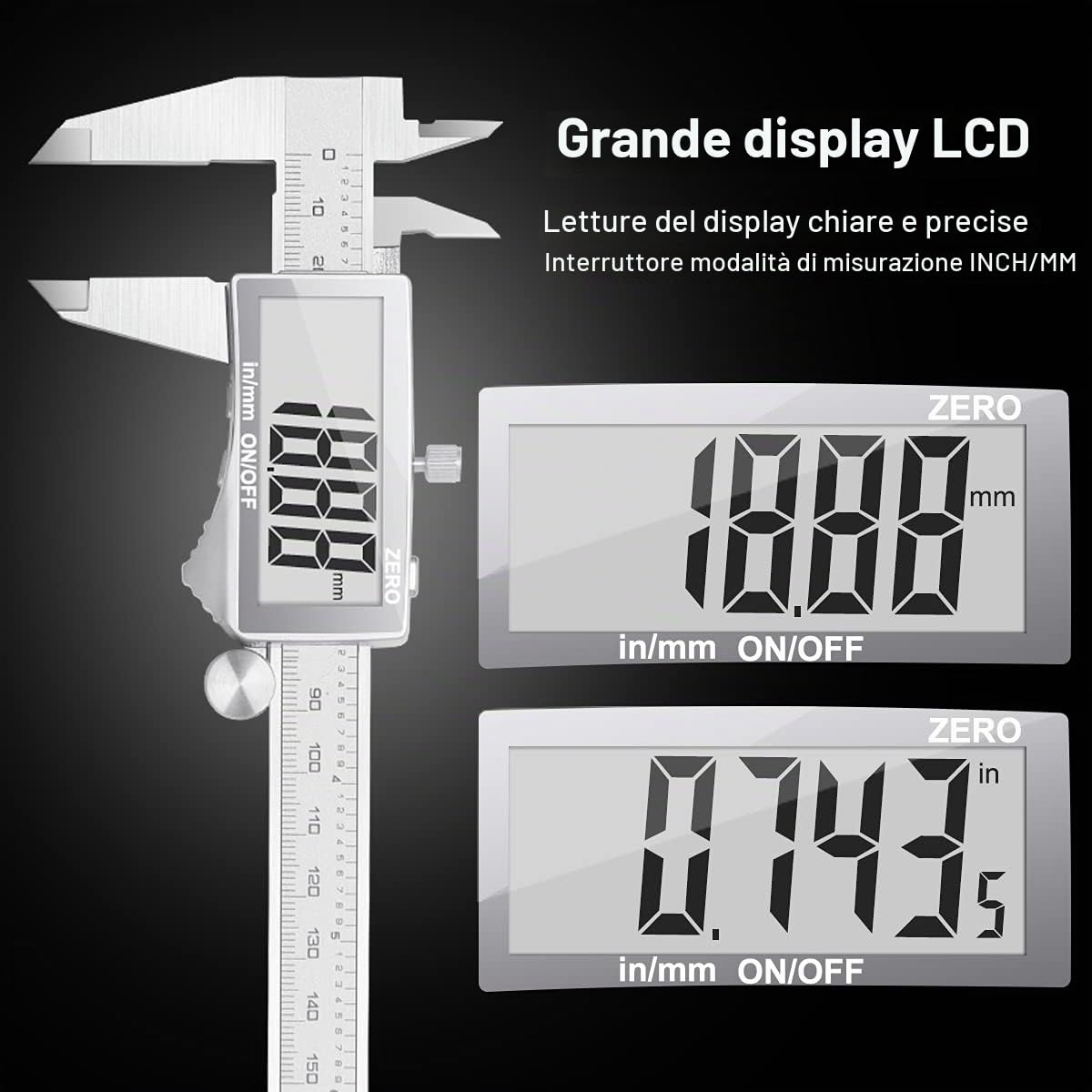 Preciva Calibro Digitale 150 mm 6 Pollice Elettronico Acciaio Inossidabile Resistente Agli Schizzi LCD Schermo Grande
