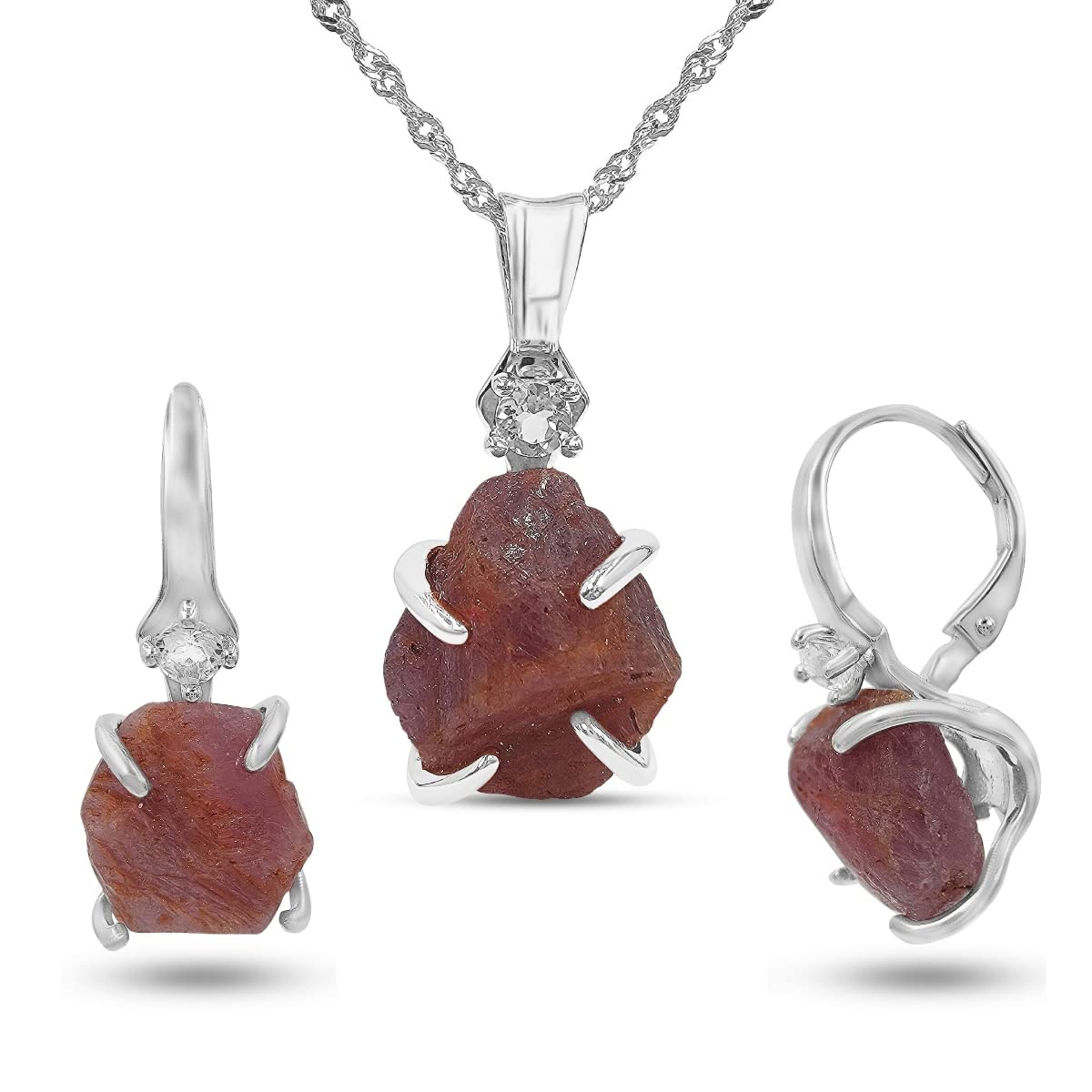 Real raw ruby drop earrings and necklace set